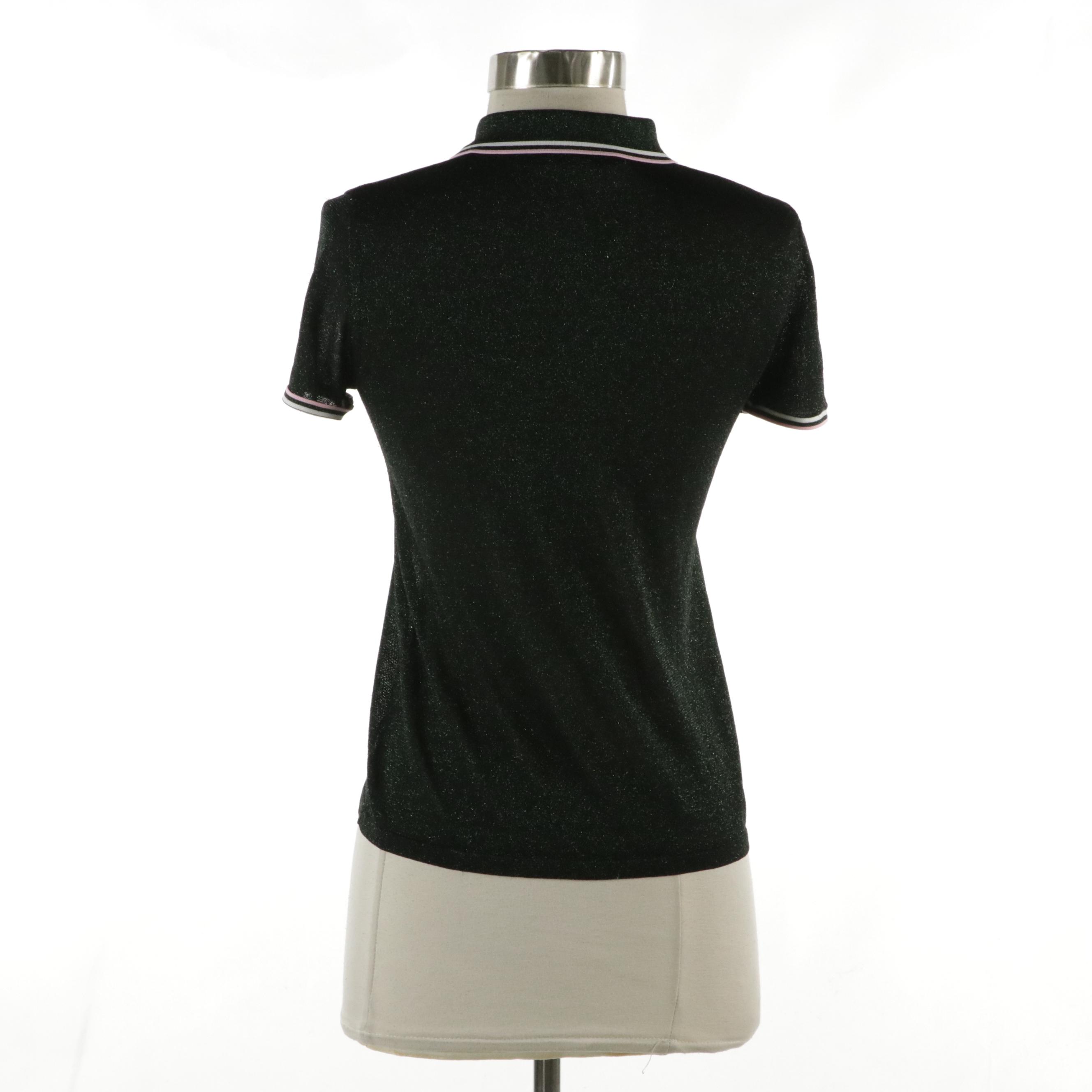 Alexander Wang Semi-Sheer Green Glitter Knit Polo Shirt in Viscose Stretch