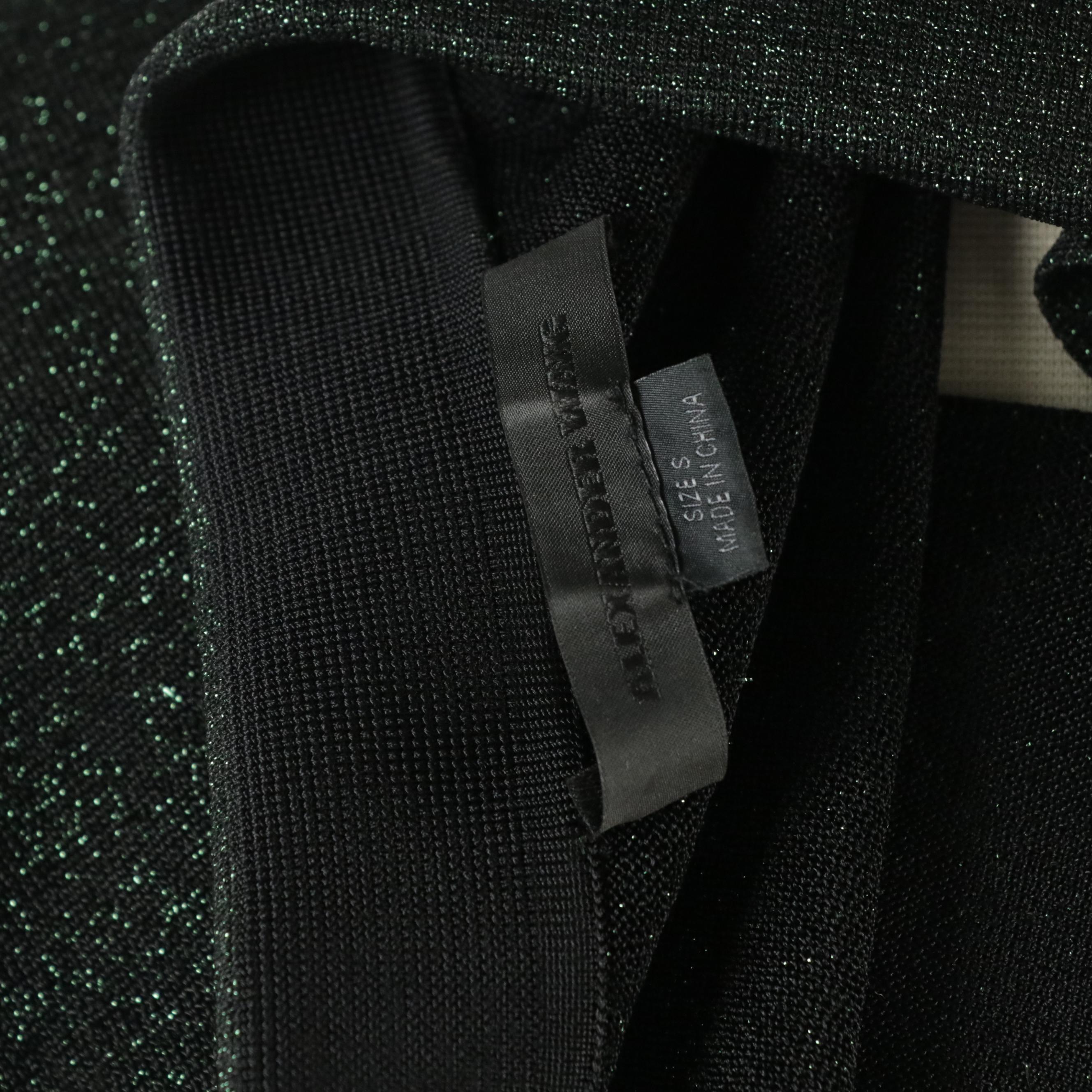 Alexander Wang Semi-Sheer Green Glitter Knit Polo Shirt in Viscose Stretch