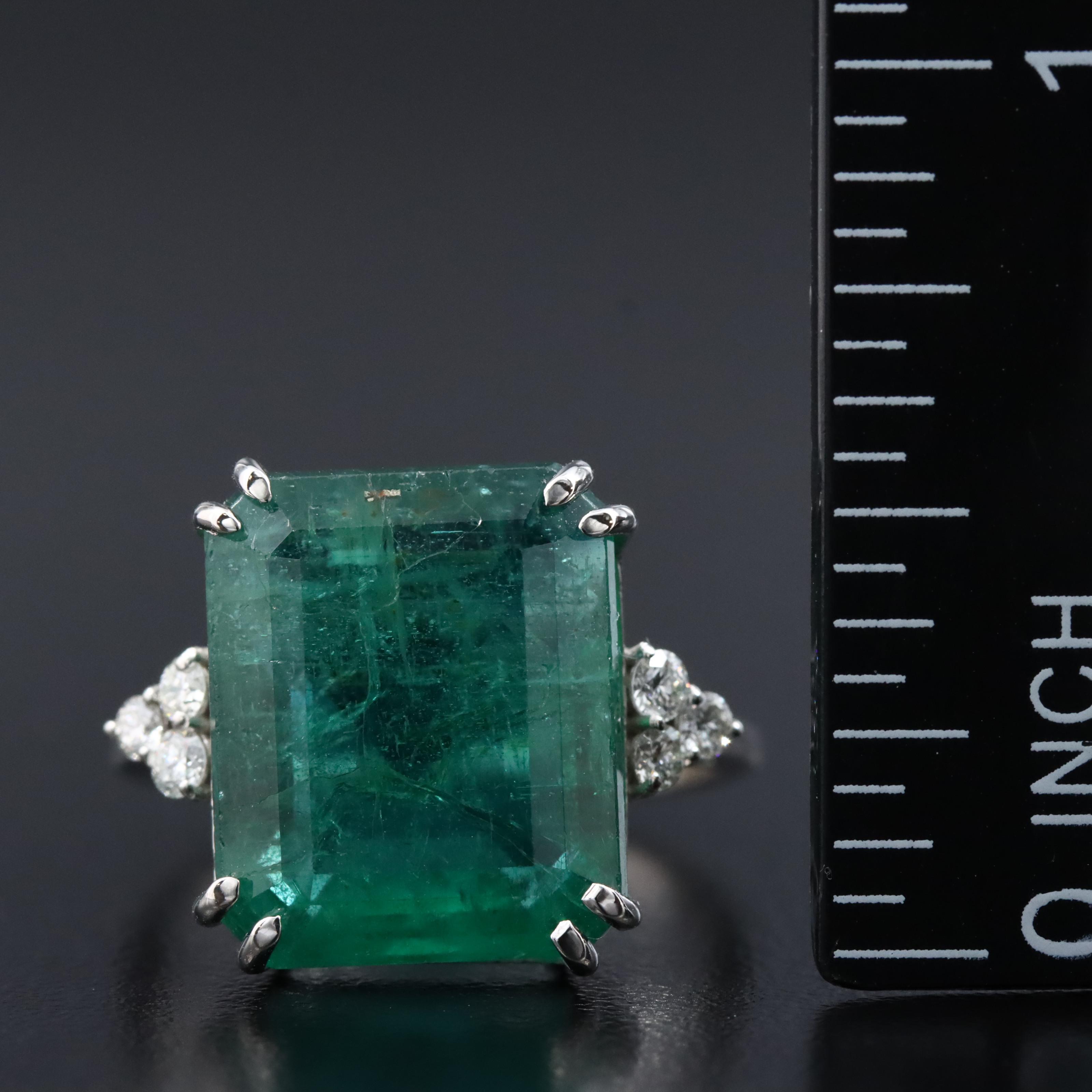 Platinum 10.50 CT Emerald and 0.18 CTW Diamond Ring