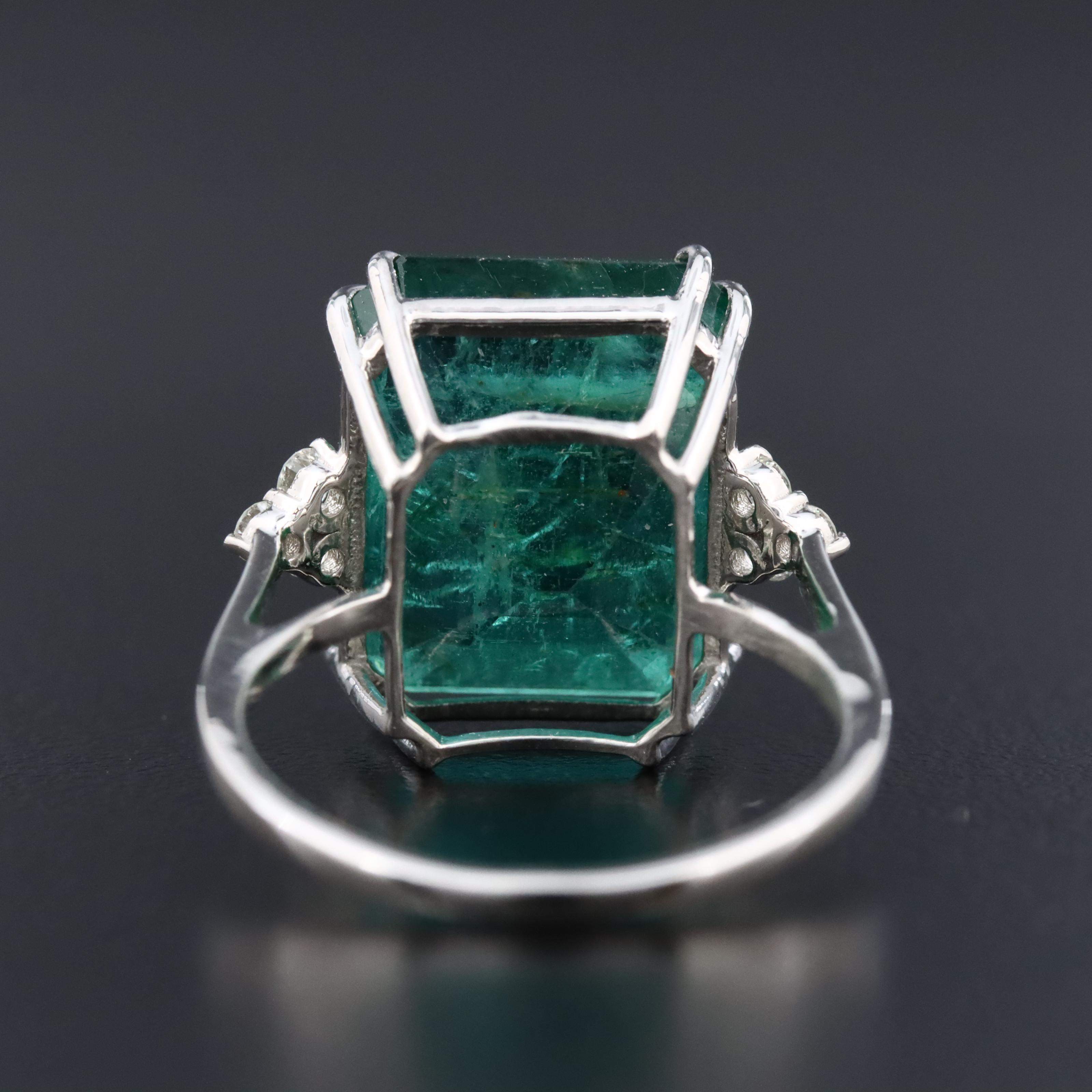 Platinum 10.50 CT Emerald and 0.18 CTW Diamond Ring