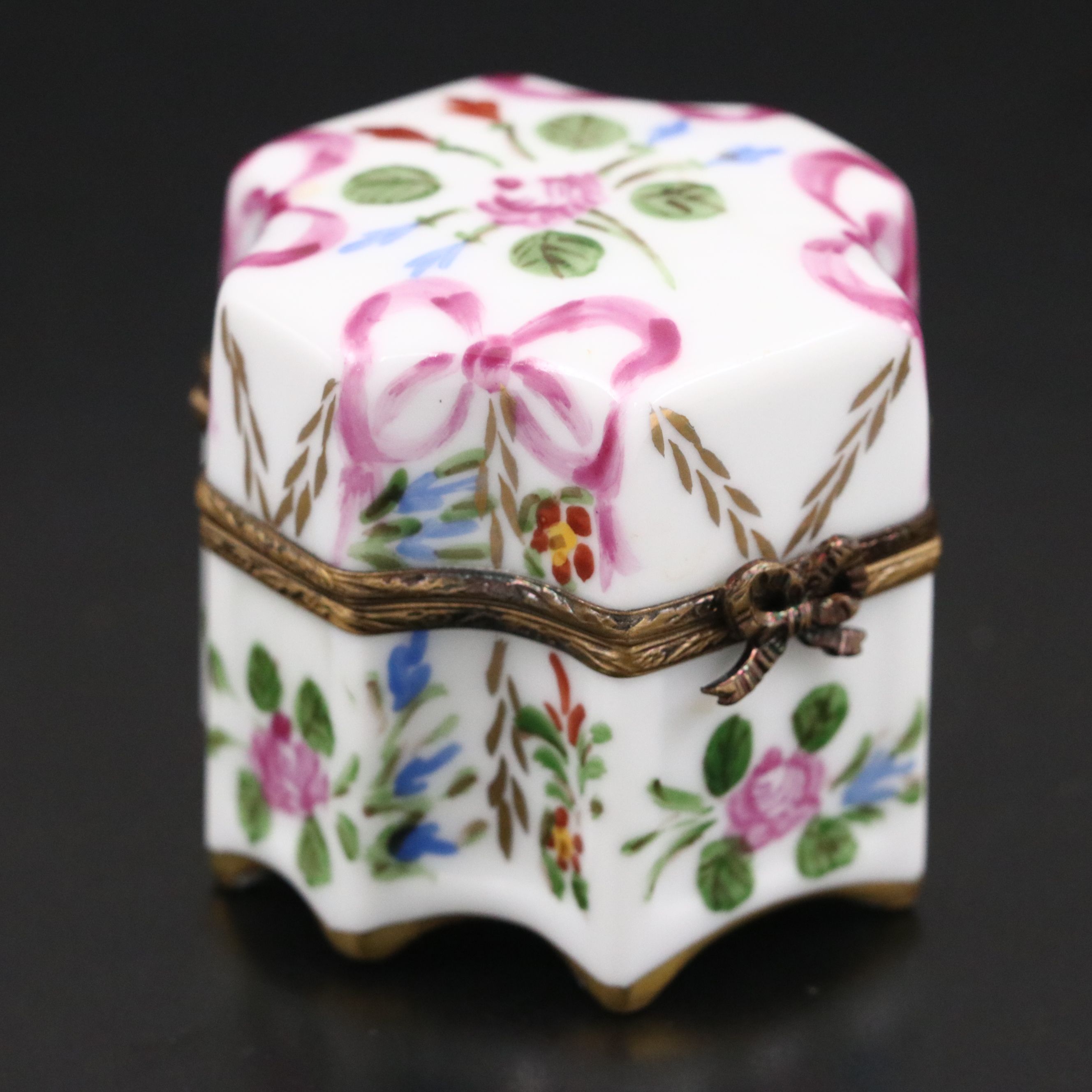French Hand-Painted Porcelain Limoges Box with Perfume Bottles