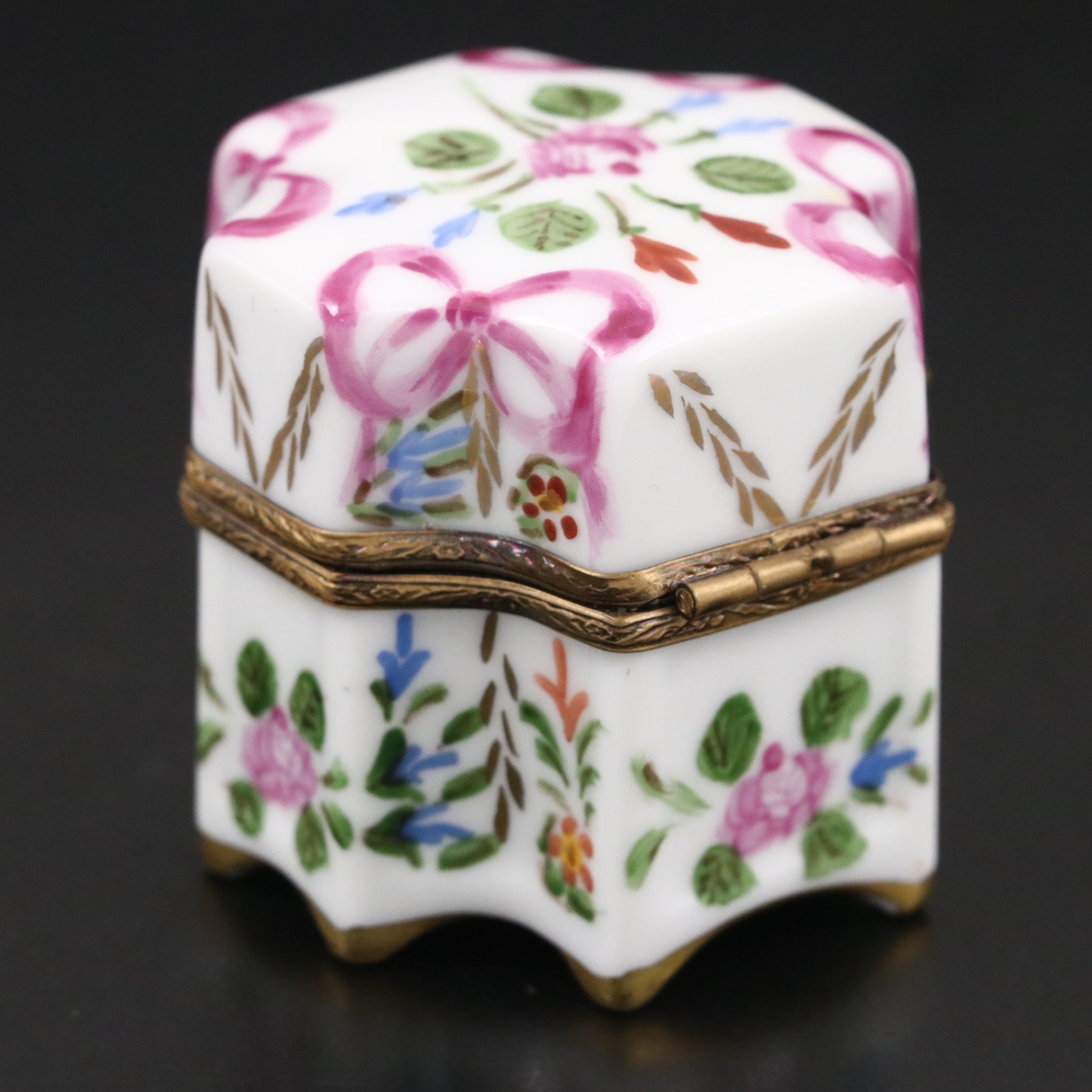 French Hand-Painted Porcelain Limoges Box with Perfume Bottles