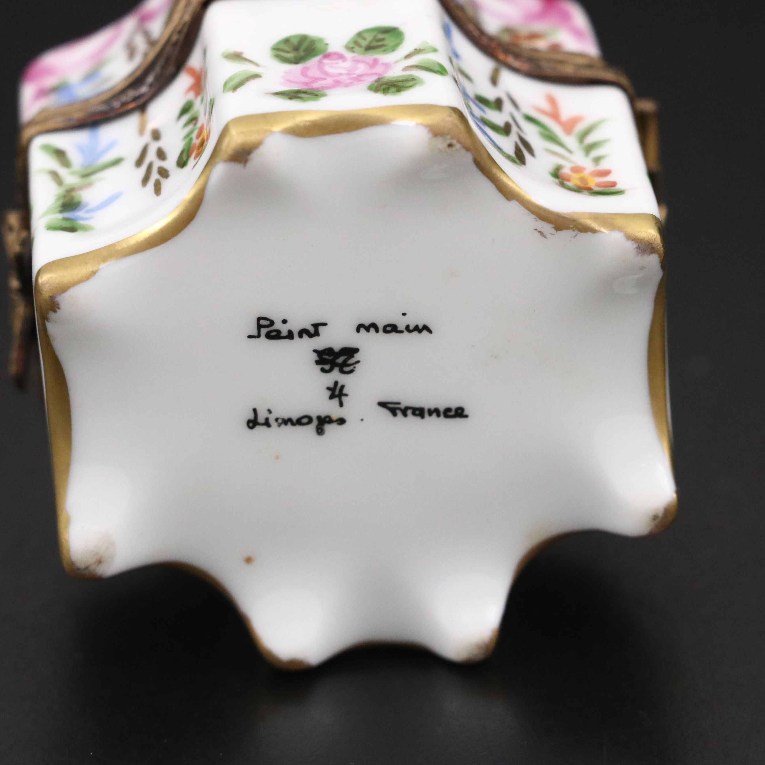 French Hand-Painted Porcelain Limoges Box with Perfume Bottles