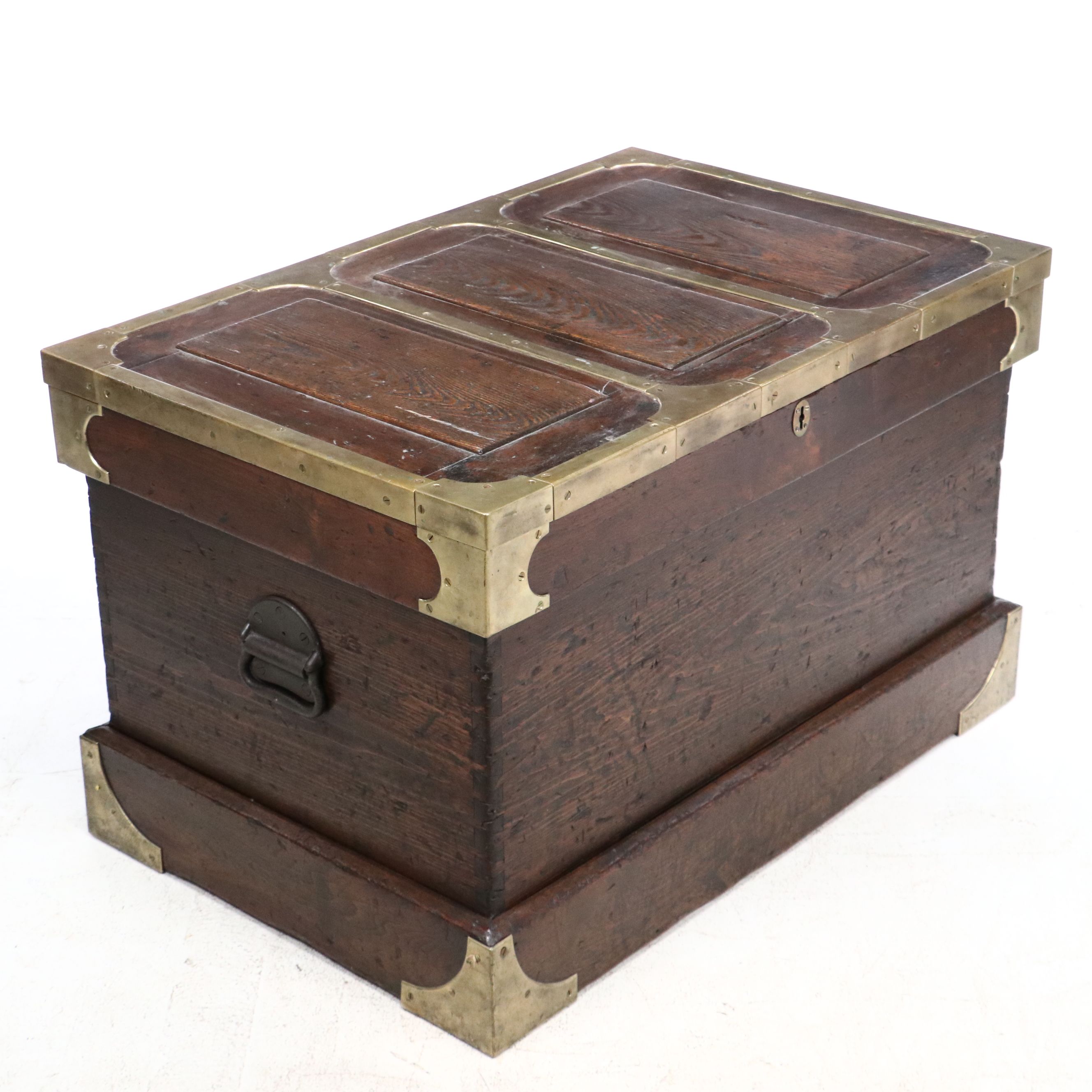 English Oak and Brass Lock Box, Late 19th to Early 20th Century