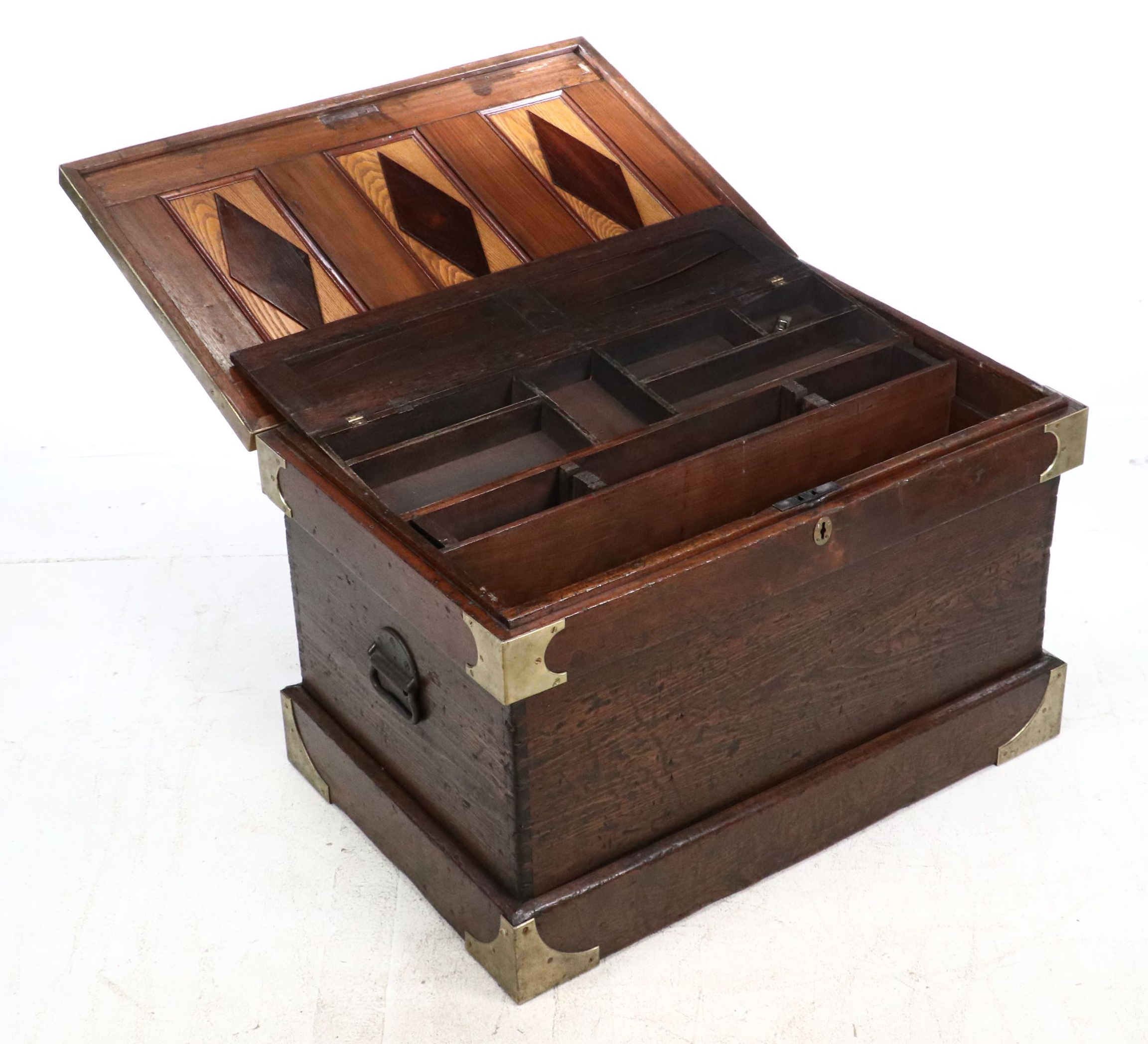 English Oak and Brass Lock Box, Late 19th to Early 20th Century