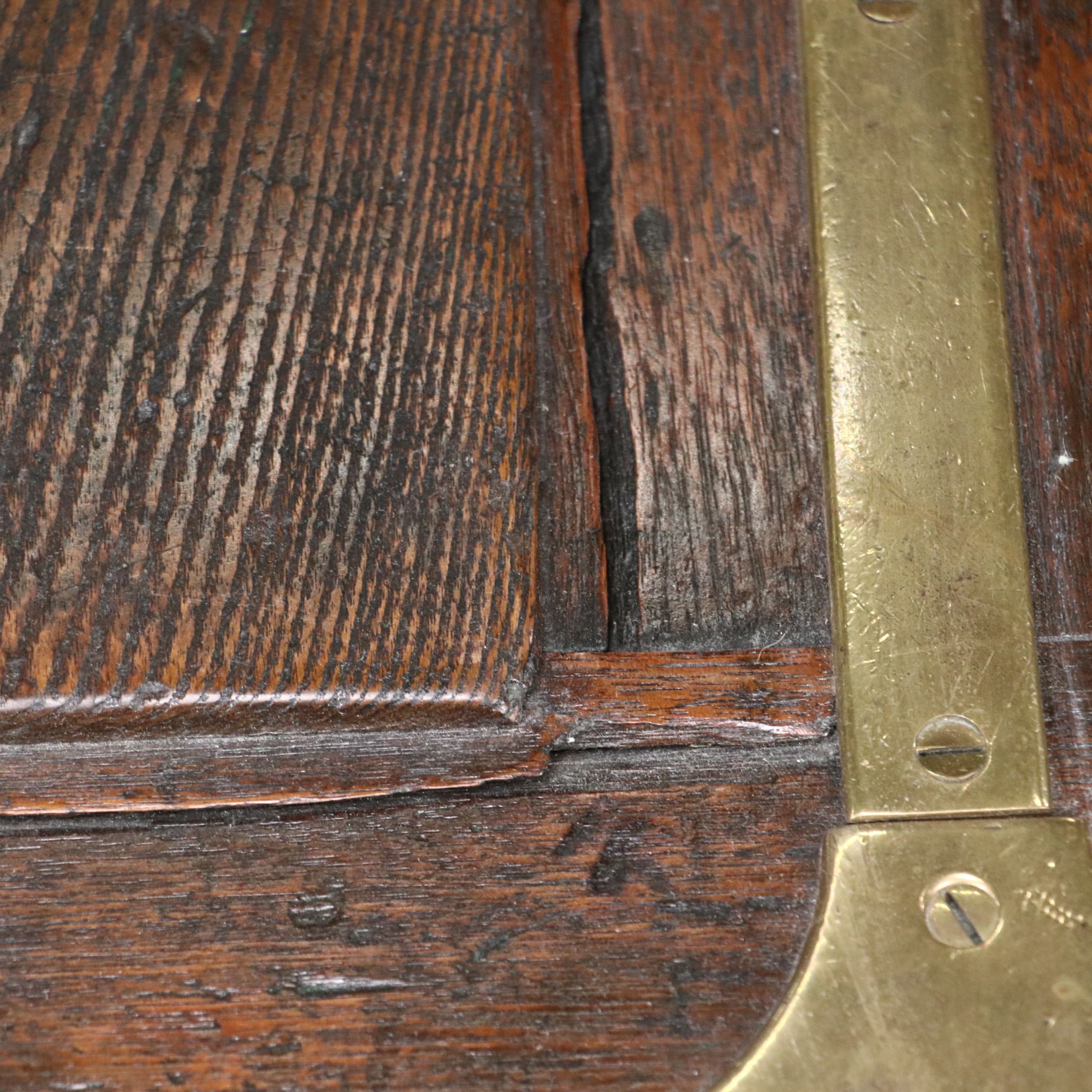 English Oak and Brass Lock Box, Late 19th to Early 20th Century