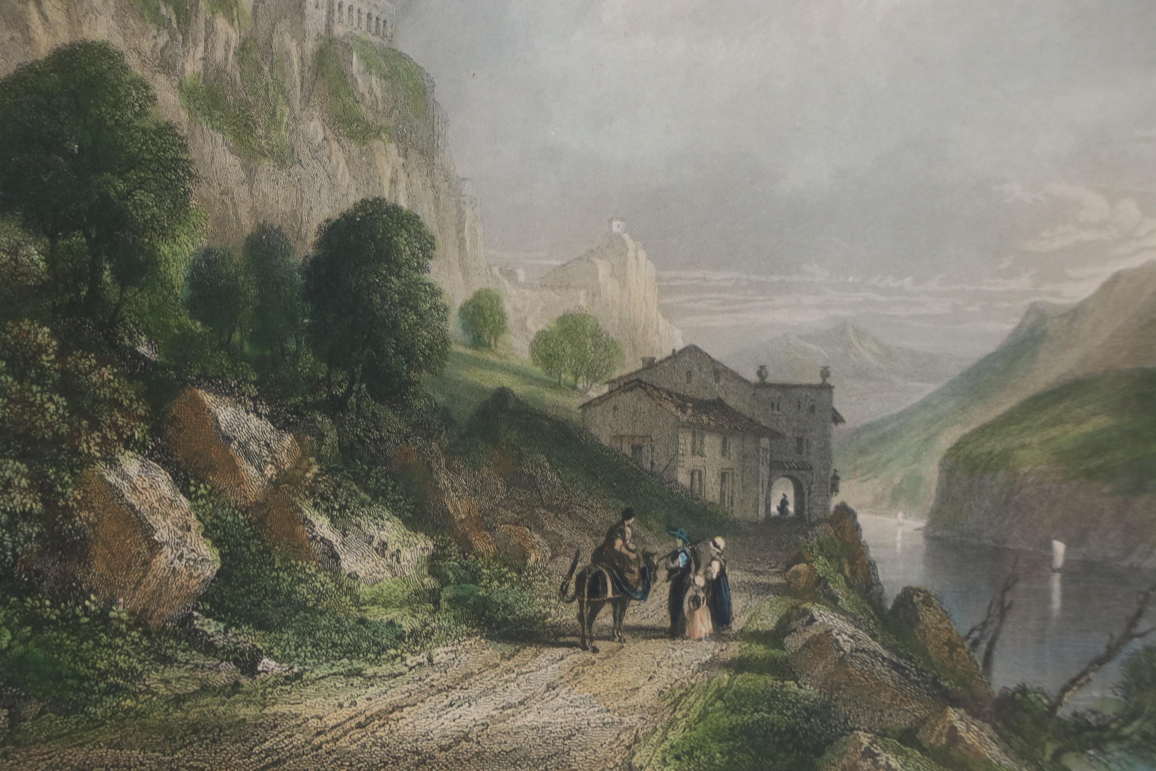 Hand-Colored Engravings After W. Brockedon "Cortona" and Other, 19th Century