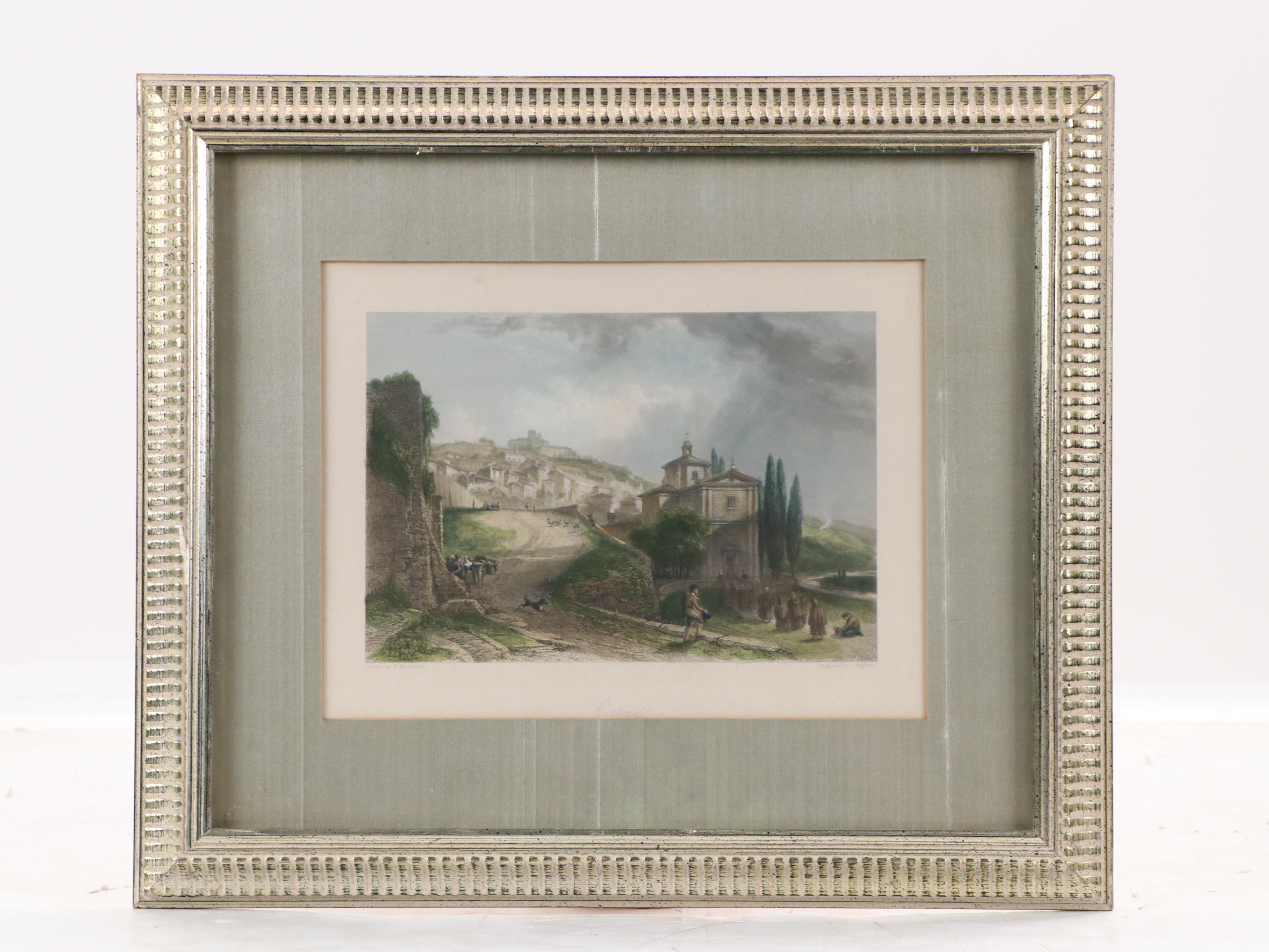 Hand-Colored Engravings After W. Brockedon "Cortona" and Other, 19th Century