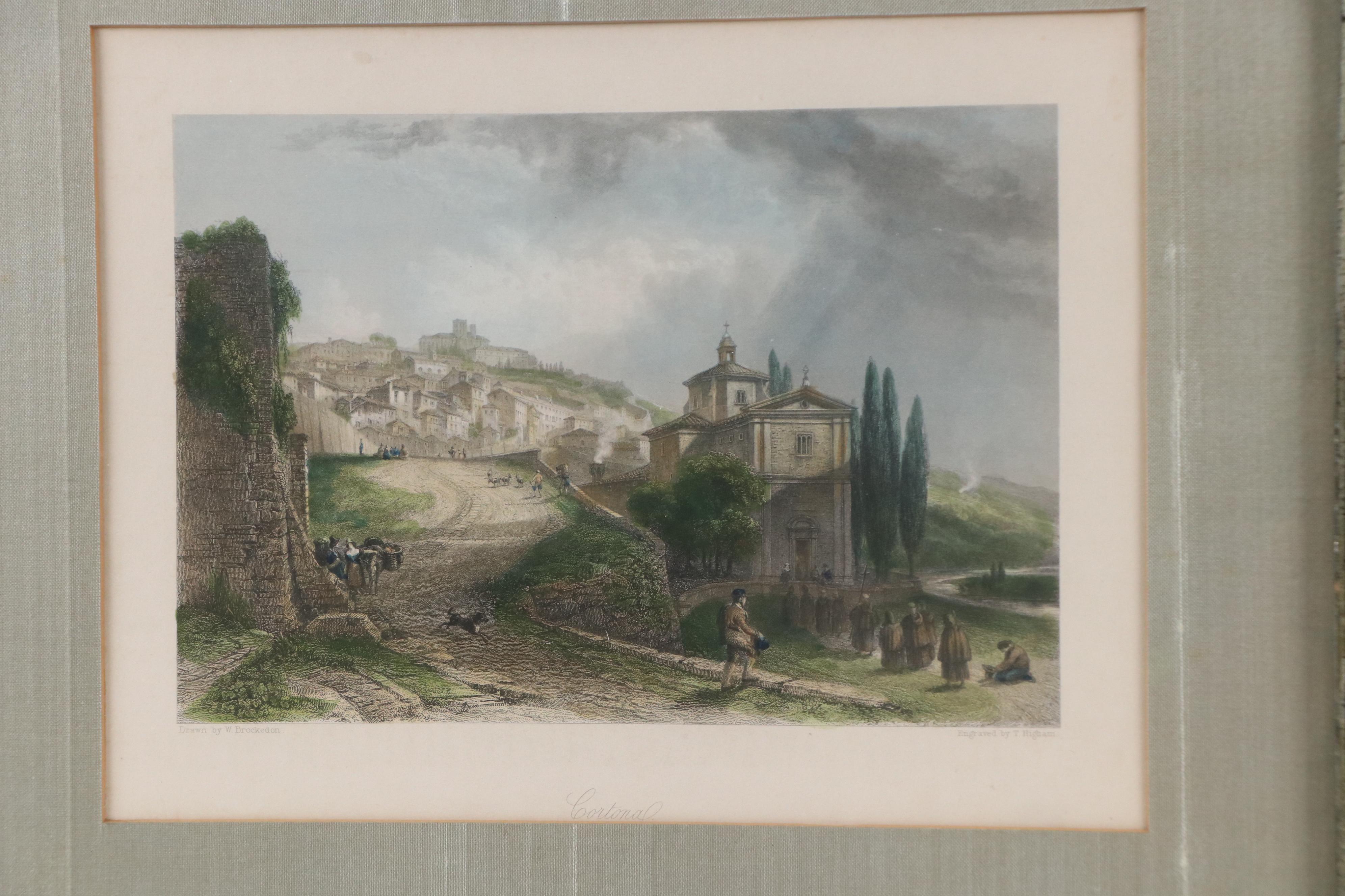 Hand-Colored Engravings After W. Brockedon "Cortona" and Other, 19th Century
