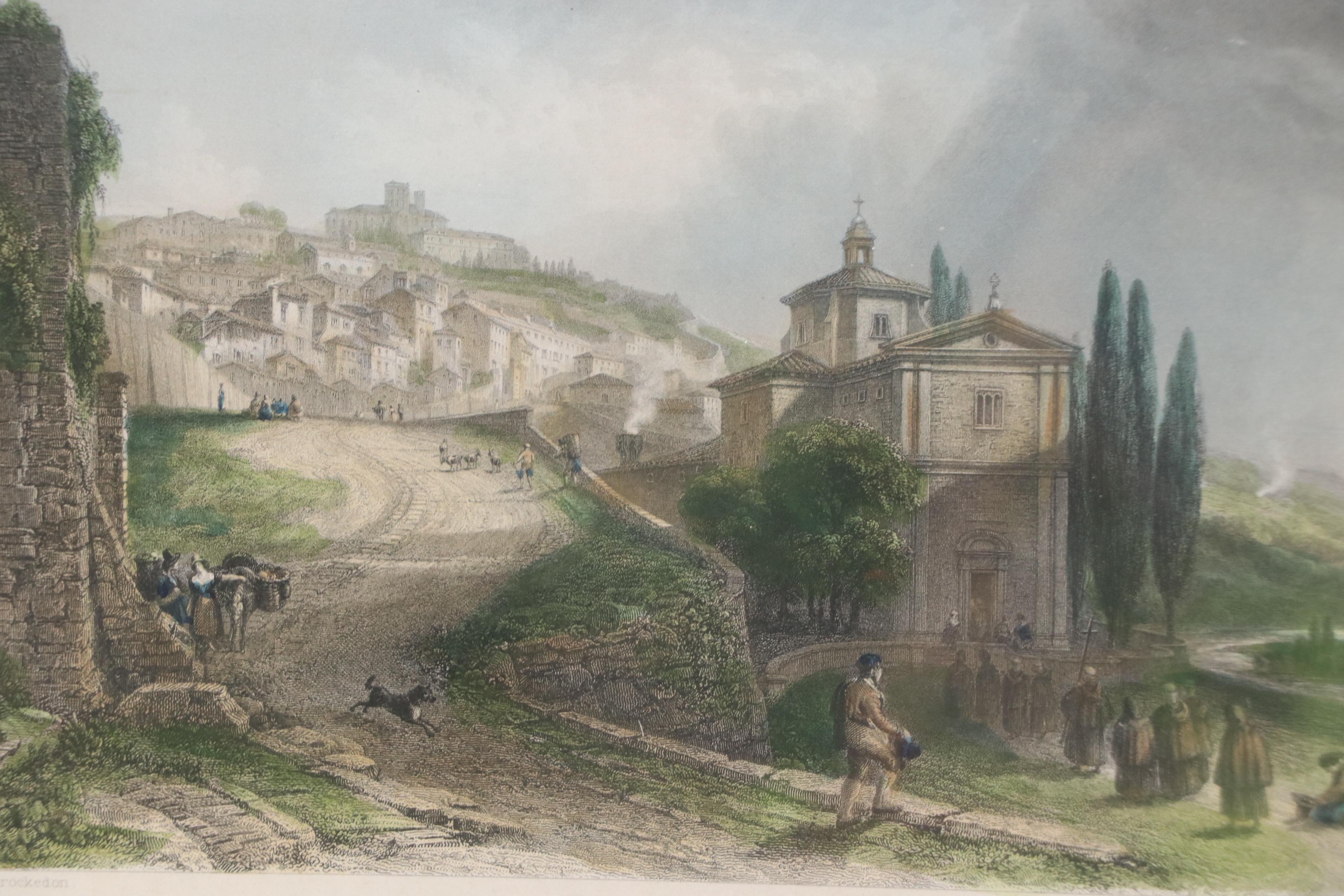Hand-Colored Engravings After W. Brockedon "Cortona" and Other, 19th Century