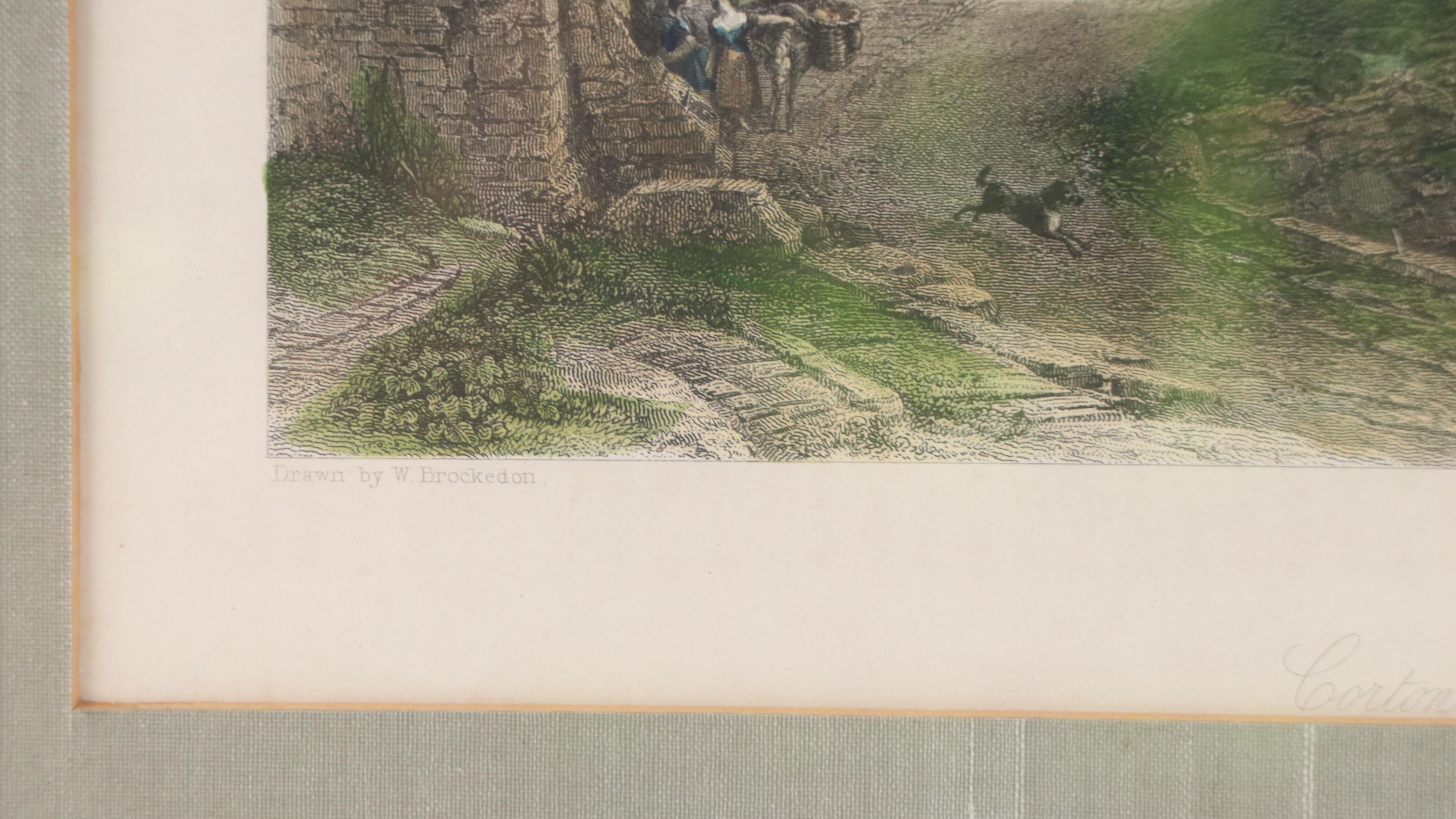 Hand-Colored Engravings After W. Brockedon "Cortona" and Other, 19th Century