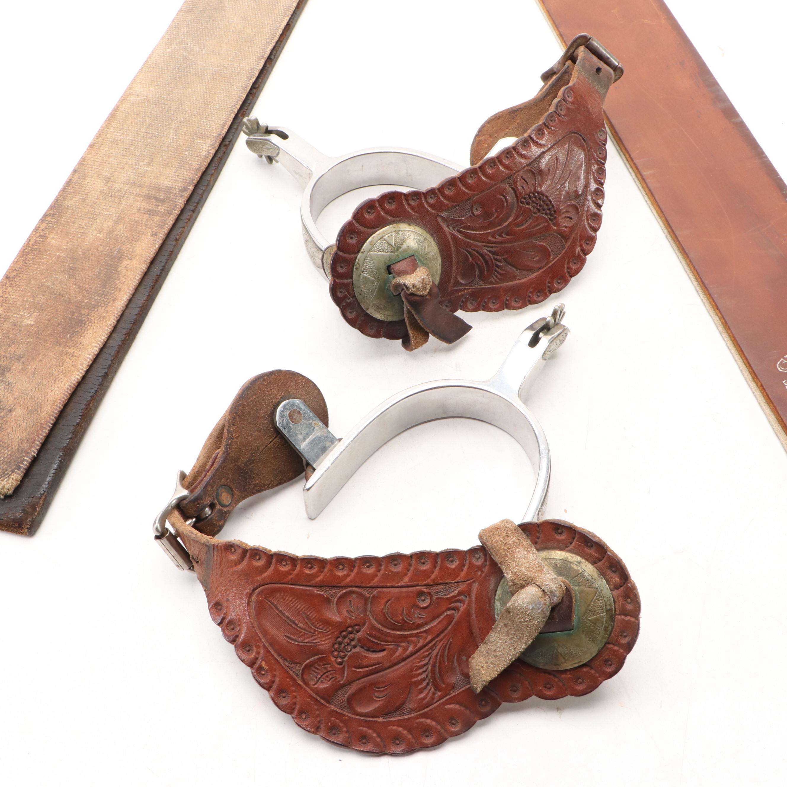 John Rieder Co. and E. Morris Leather Razor Strops and Pair of Western Spurs