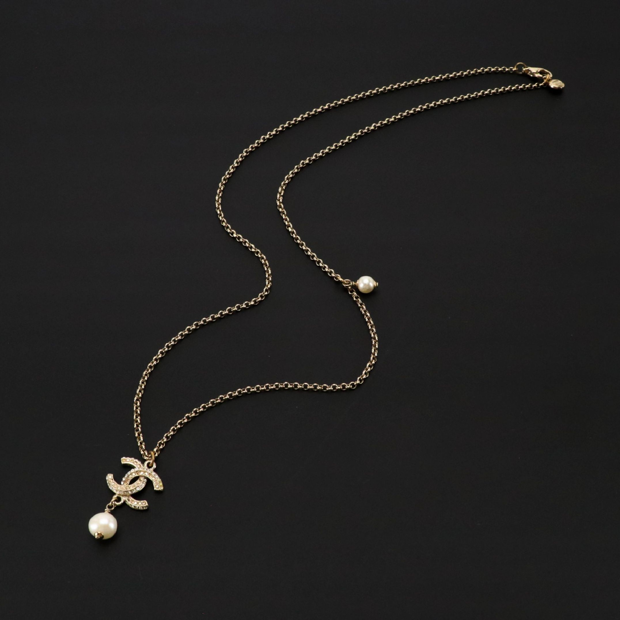 Chanel CC Crystal Imitation Pearl Pendant Necklace