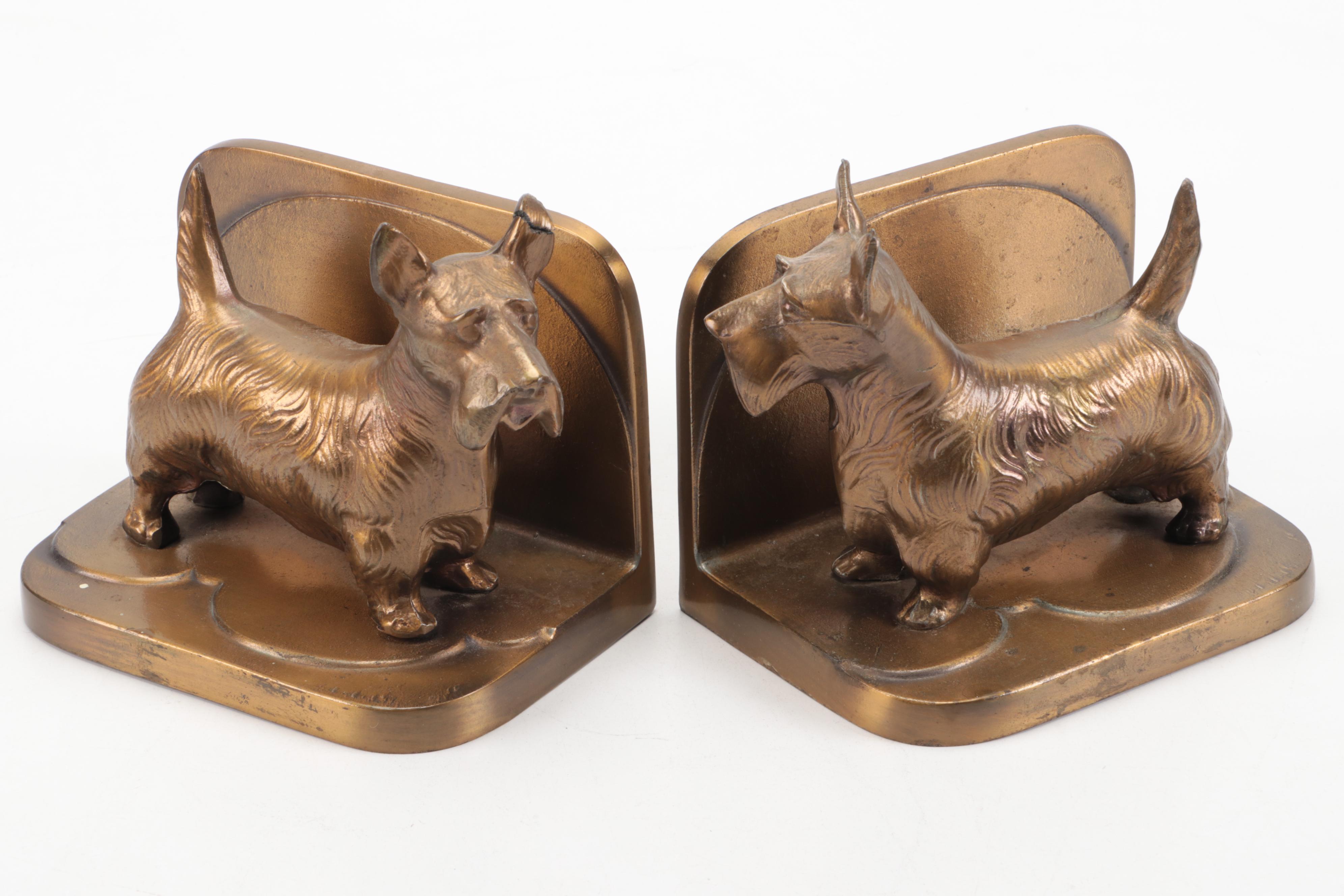 Metal Scottie Dog and Studded Leather Bookends