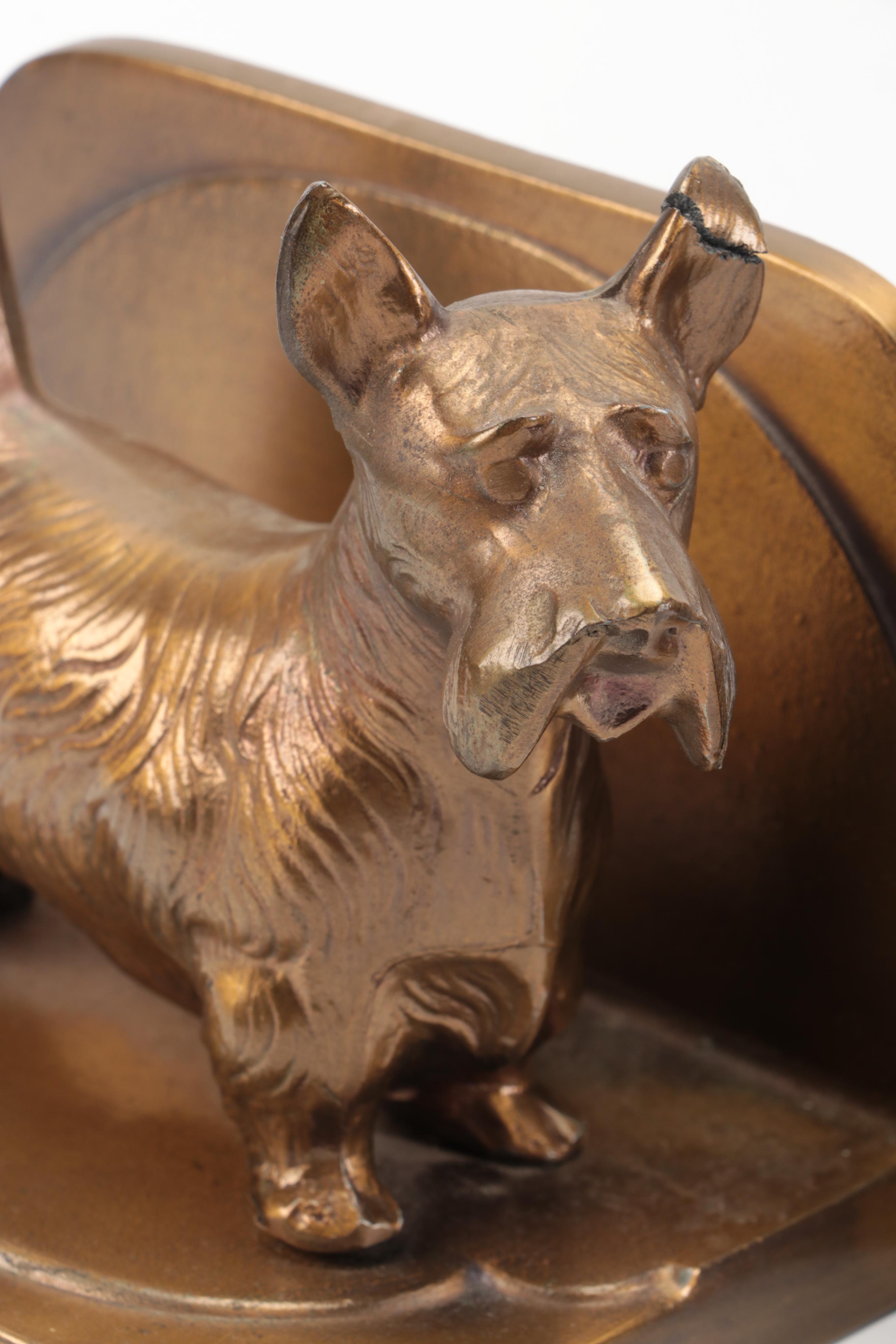 Metal Scottie Dog and Studded Leather Bookends