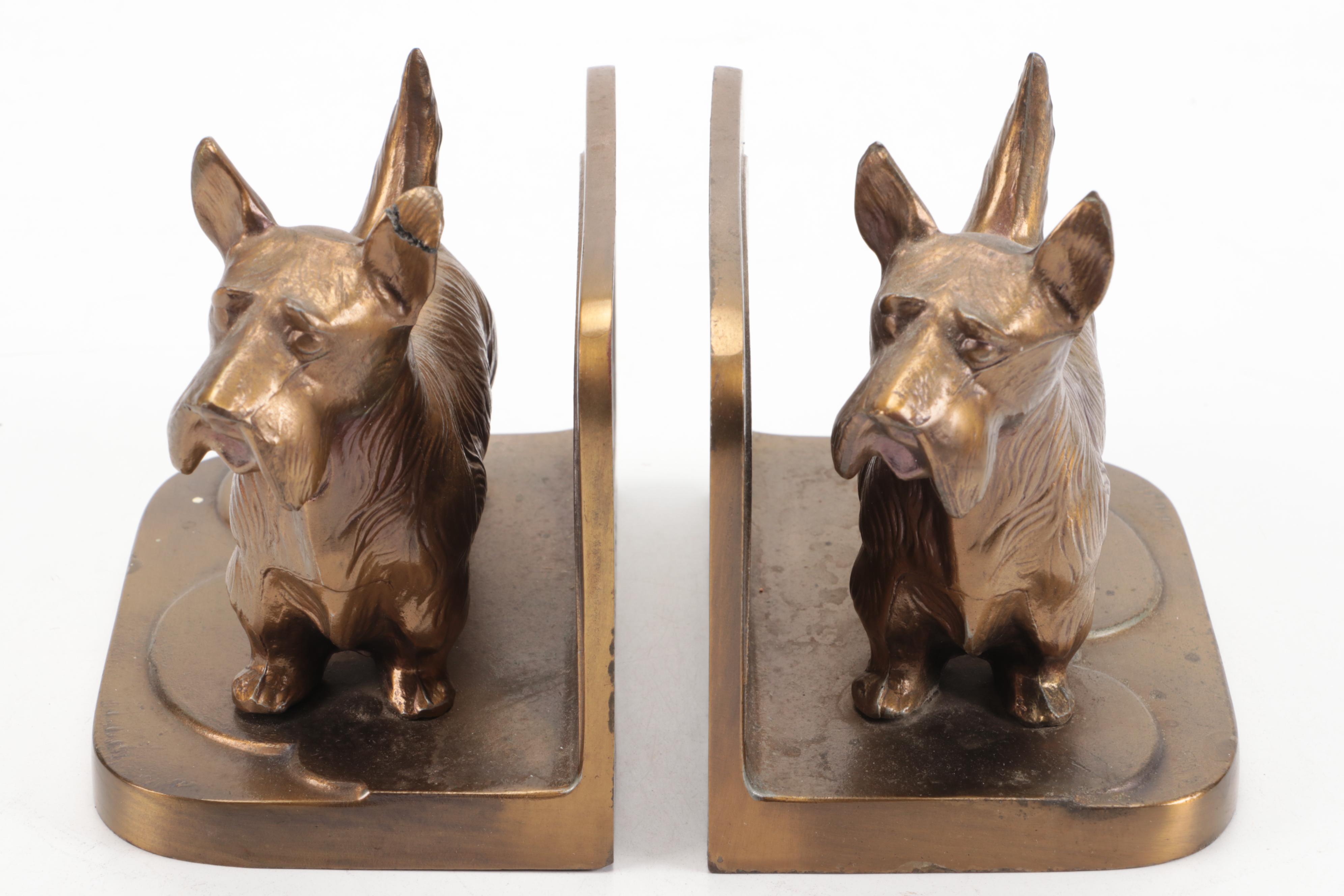 Metal Scottie Dog and Studded Leather Bookends
