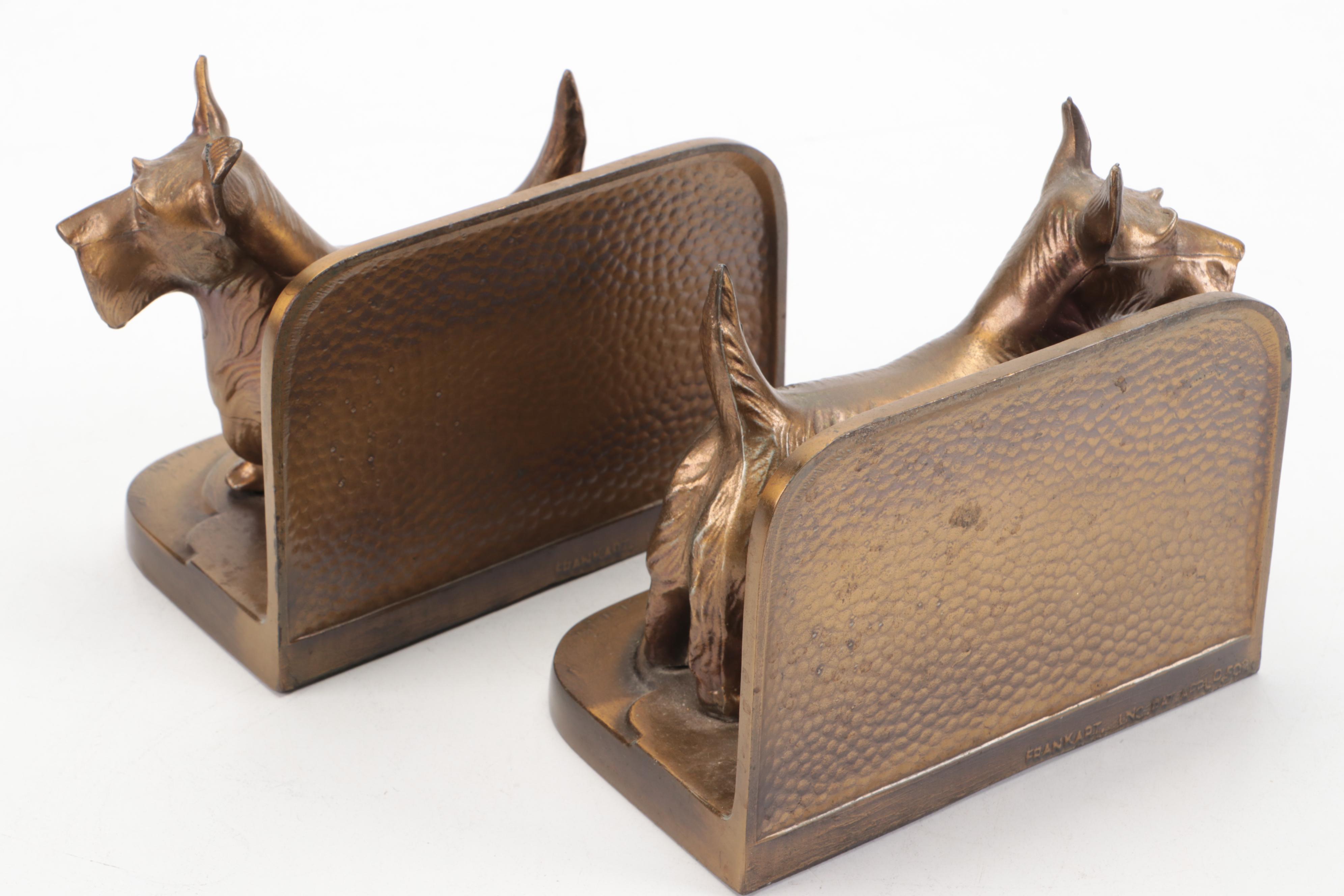 Metal Scottie Dog and Studded Leather Bookends
