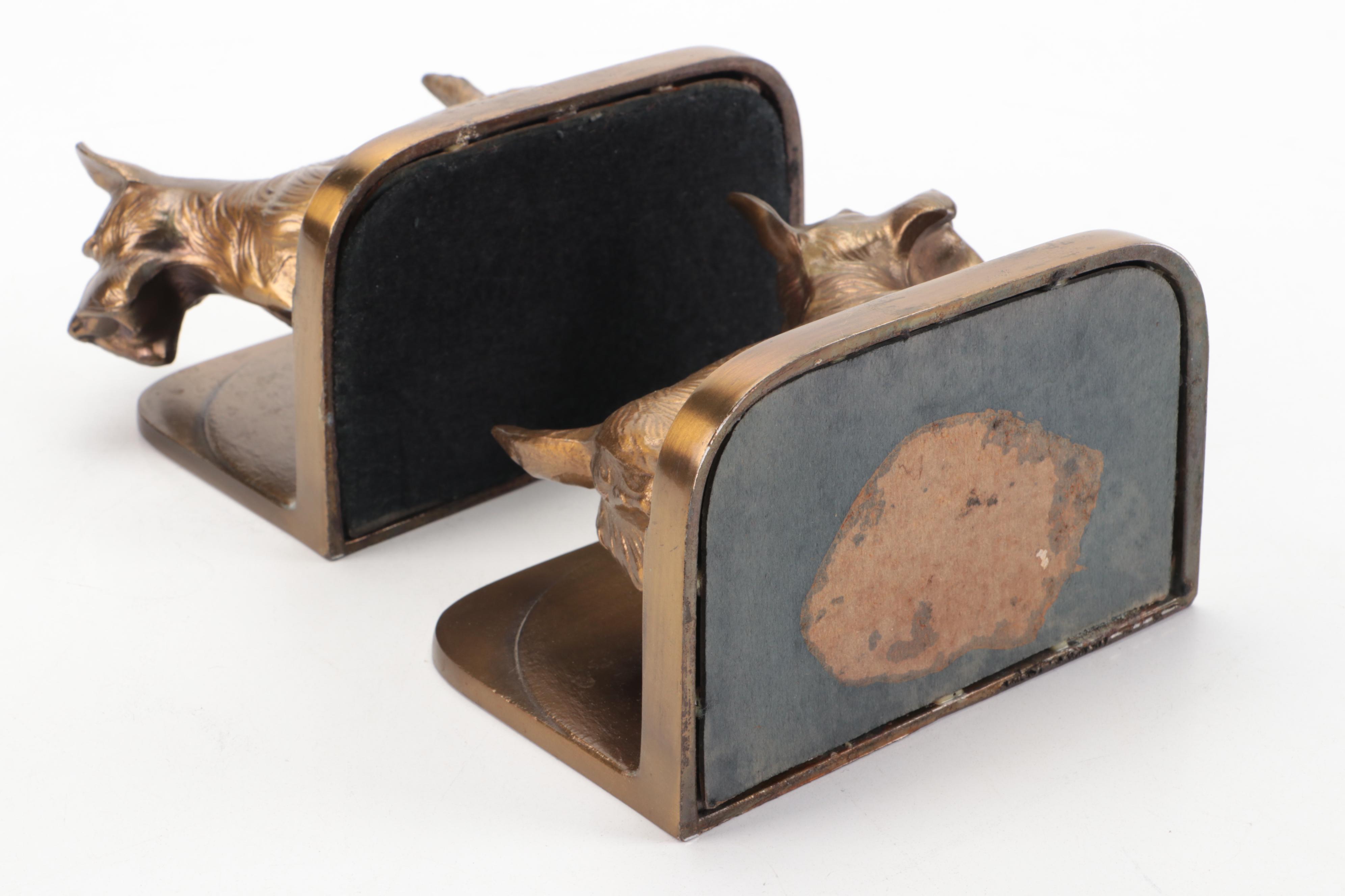 Metal Scottie Dog and Studded Leather Bookends