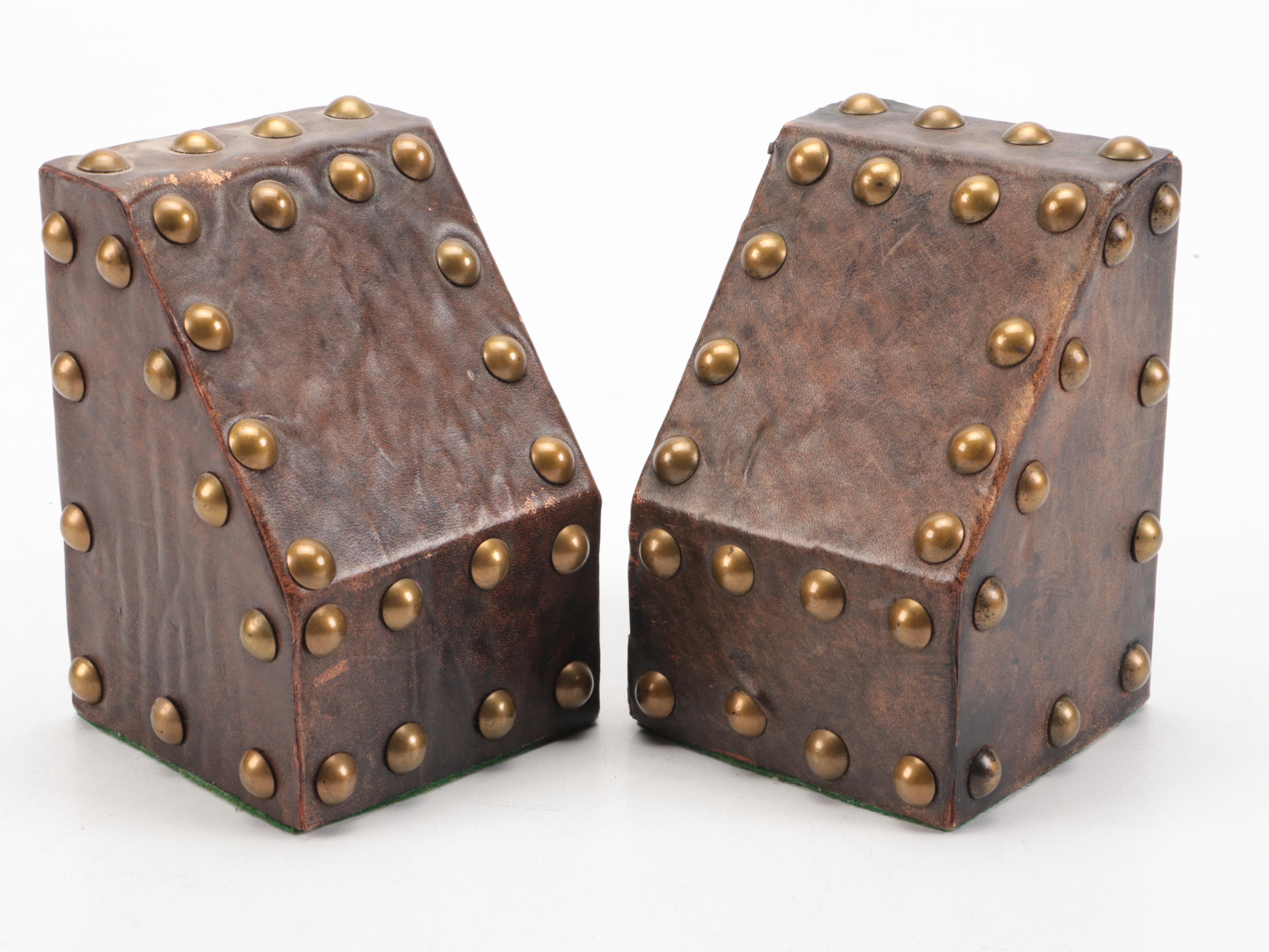 Metal Scottie Dog and Studded Leather Bookends