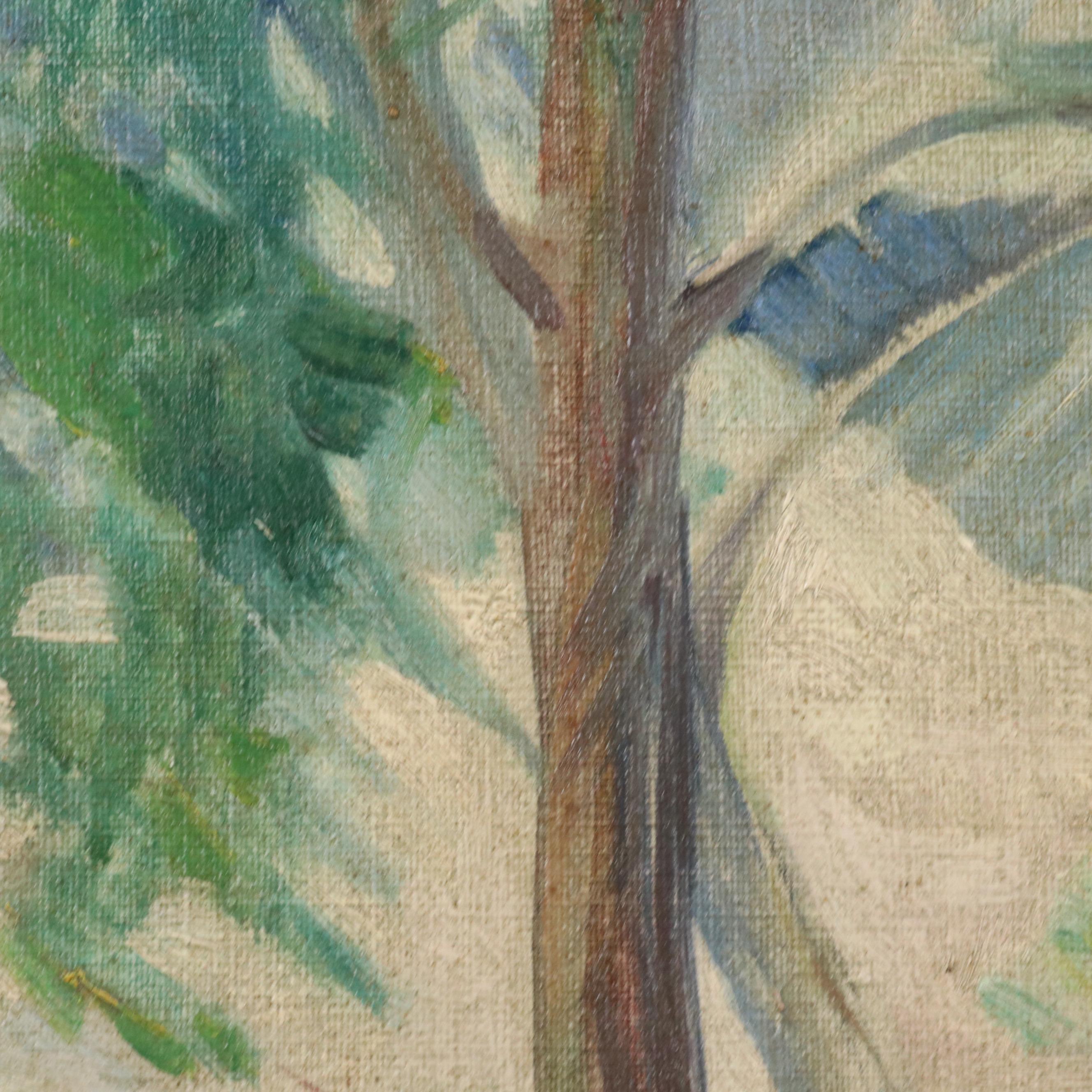 Elizabeth Merrill Ford Oil Painting of Wooded Hillside Looking at Sea, 1935