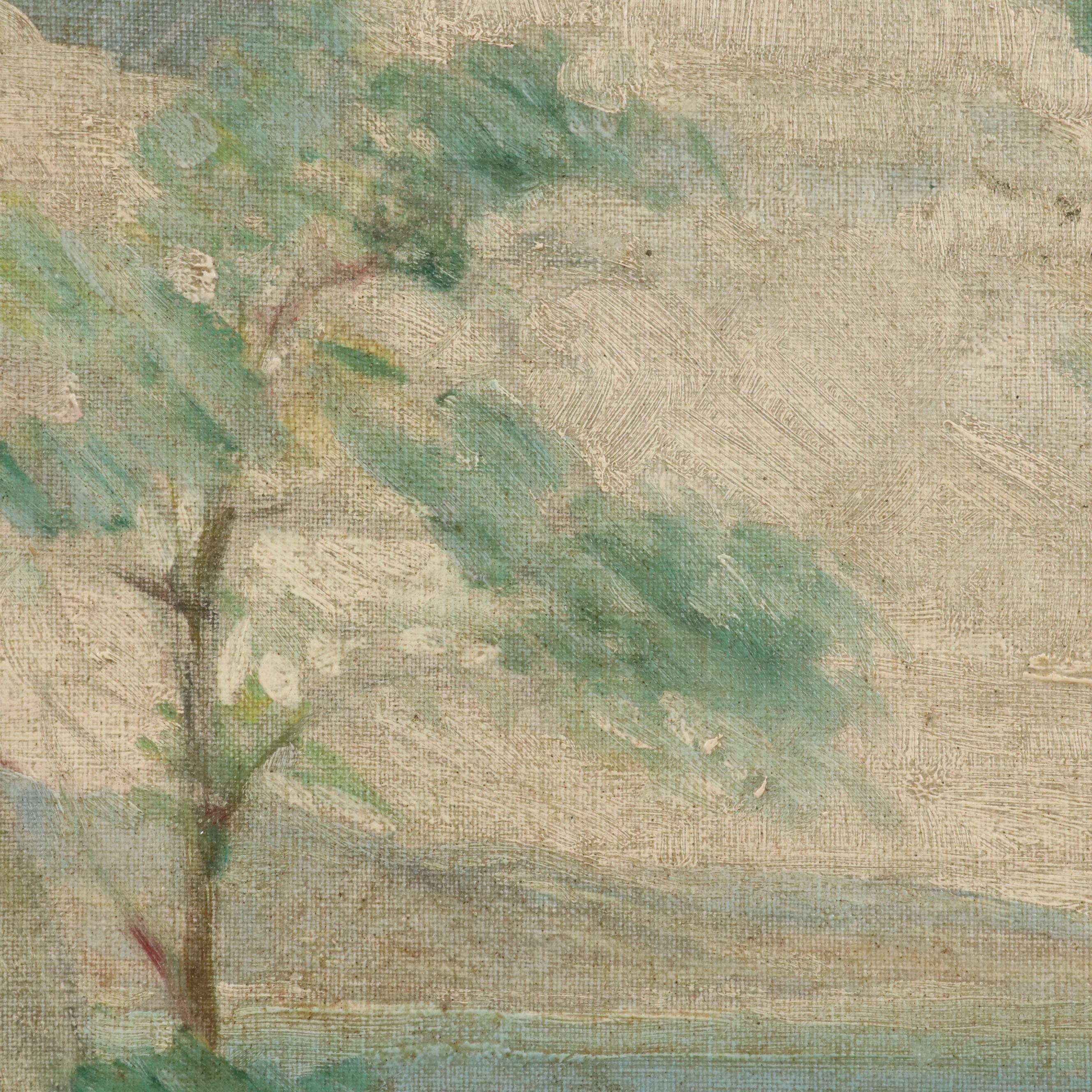 Elizabeth Merrill Ford Oil Painting of Wooded Hillside Looking at Sea, 1935