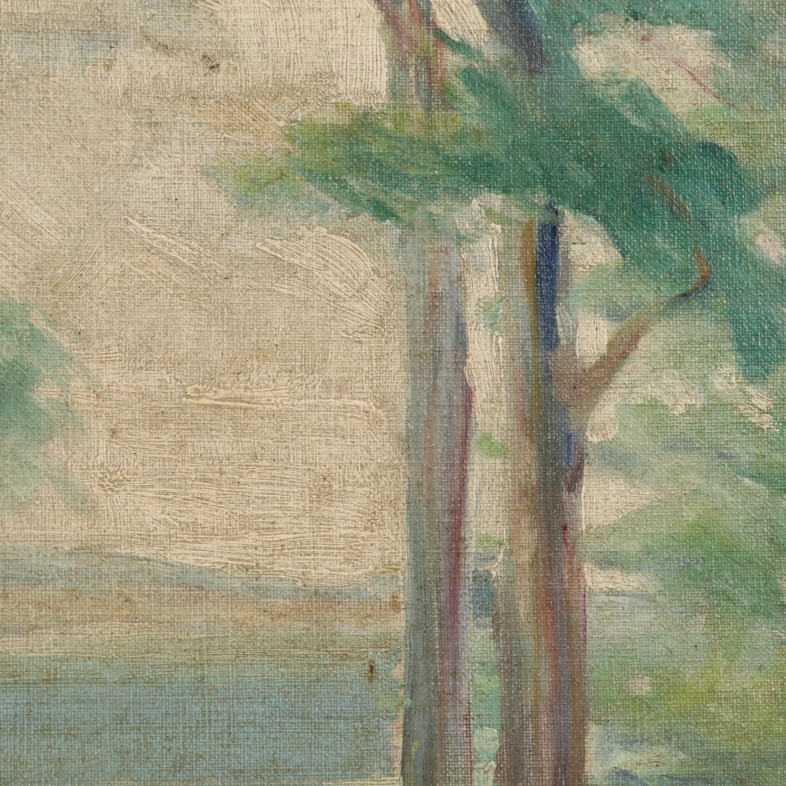 Elizabeth Merrill Ford Oil Painting of Wooded Hillside Looking at Sea, 1935