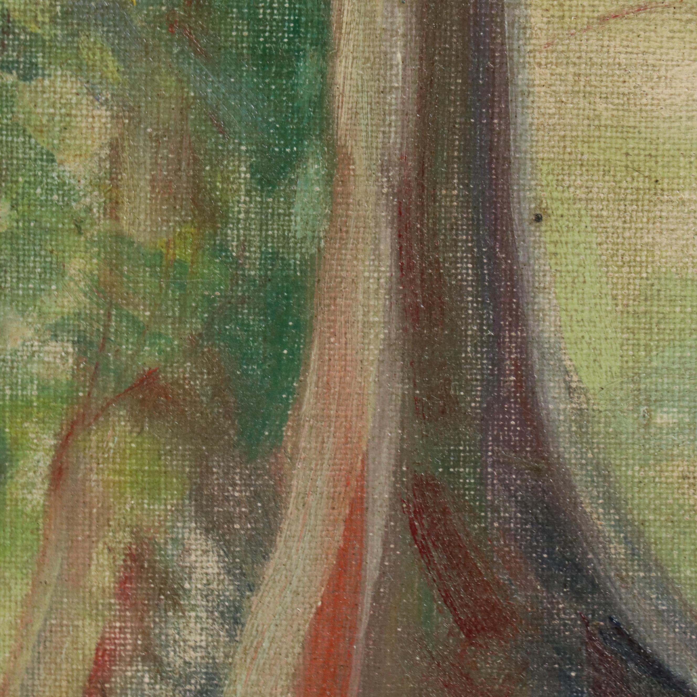 Elizabeth Merrill Ford Oil Painting of Wooded Hillside Looking at Sea, 1935