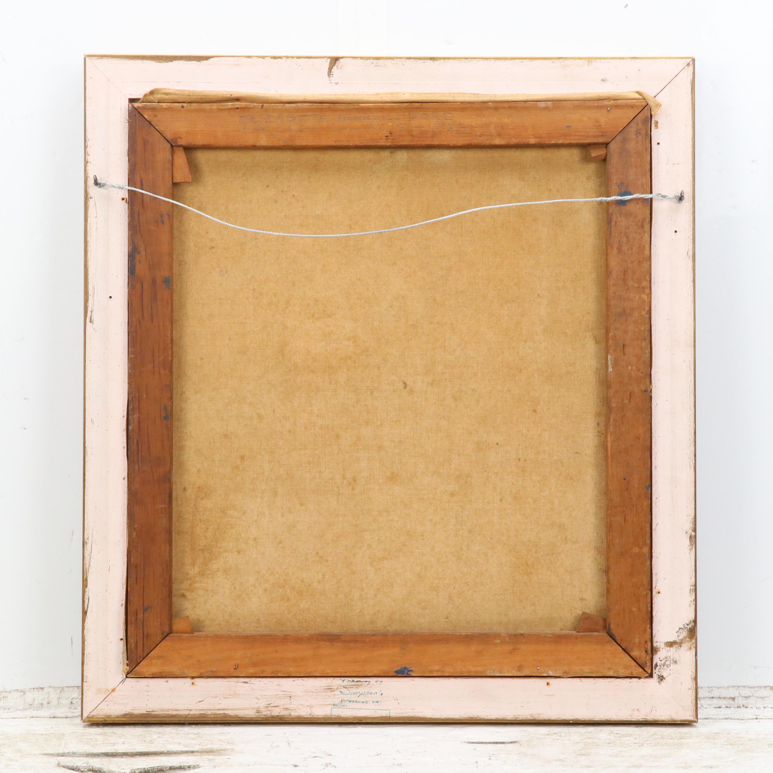 Elizabeth Merrill Ford Oil Painting of Wooded Hillside Looking at Sea, 1935