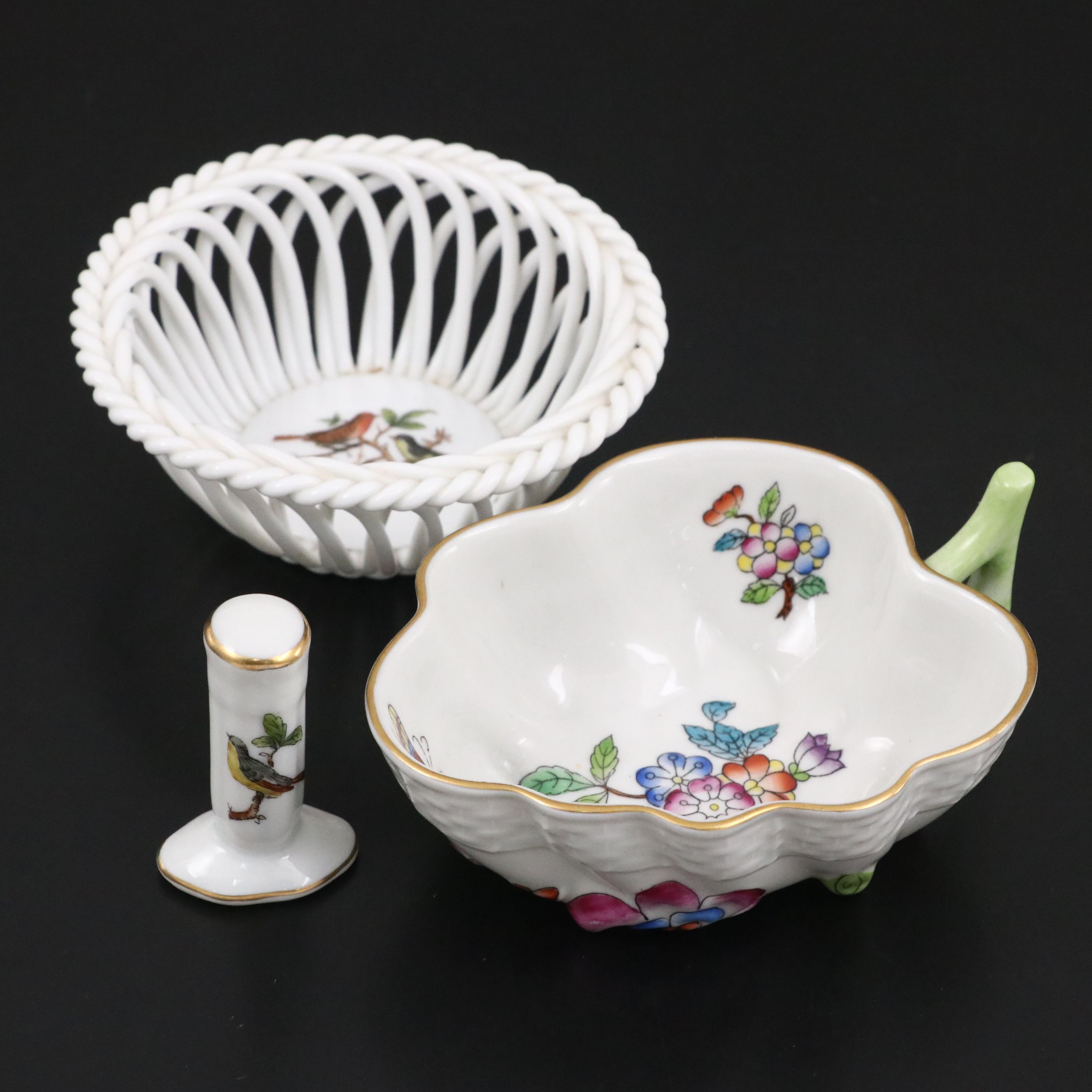 Herend "Rothschild Bird" Porcelain Bowl and Ring Holder with Dish