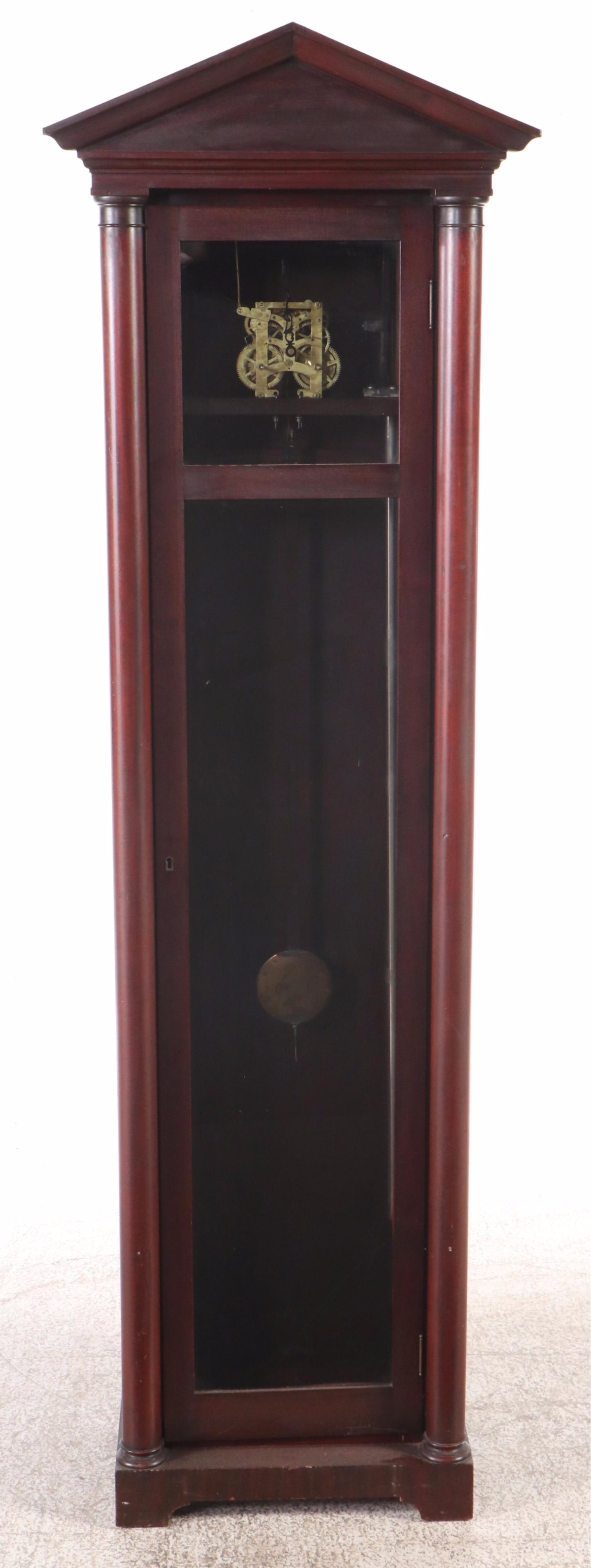 Greek Revival Style Mahogany Grandfather Clock Case with Clock Parts