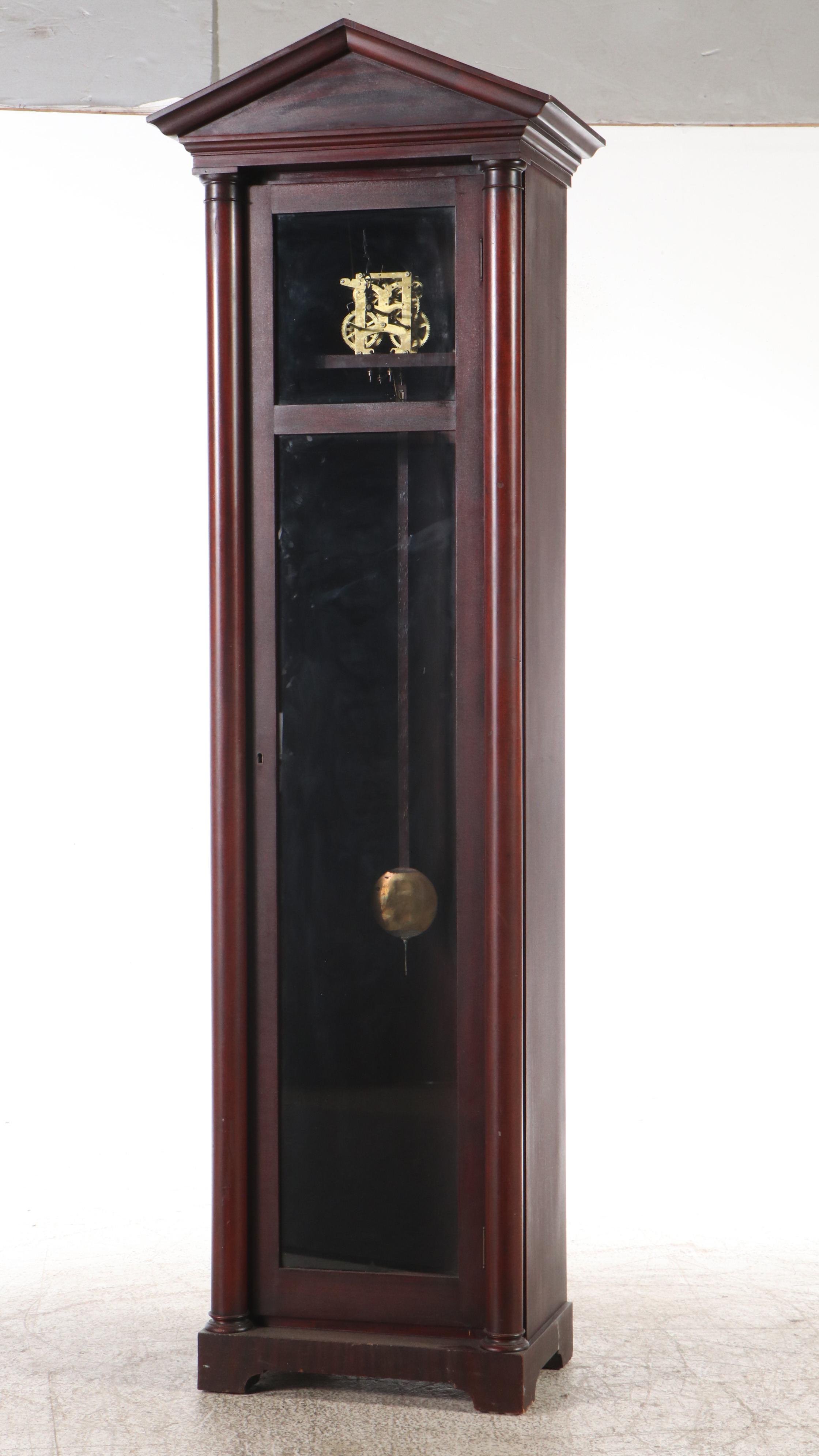 Greek Revival Style Mahogany Grandfather Clock Case with Clock Parts