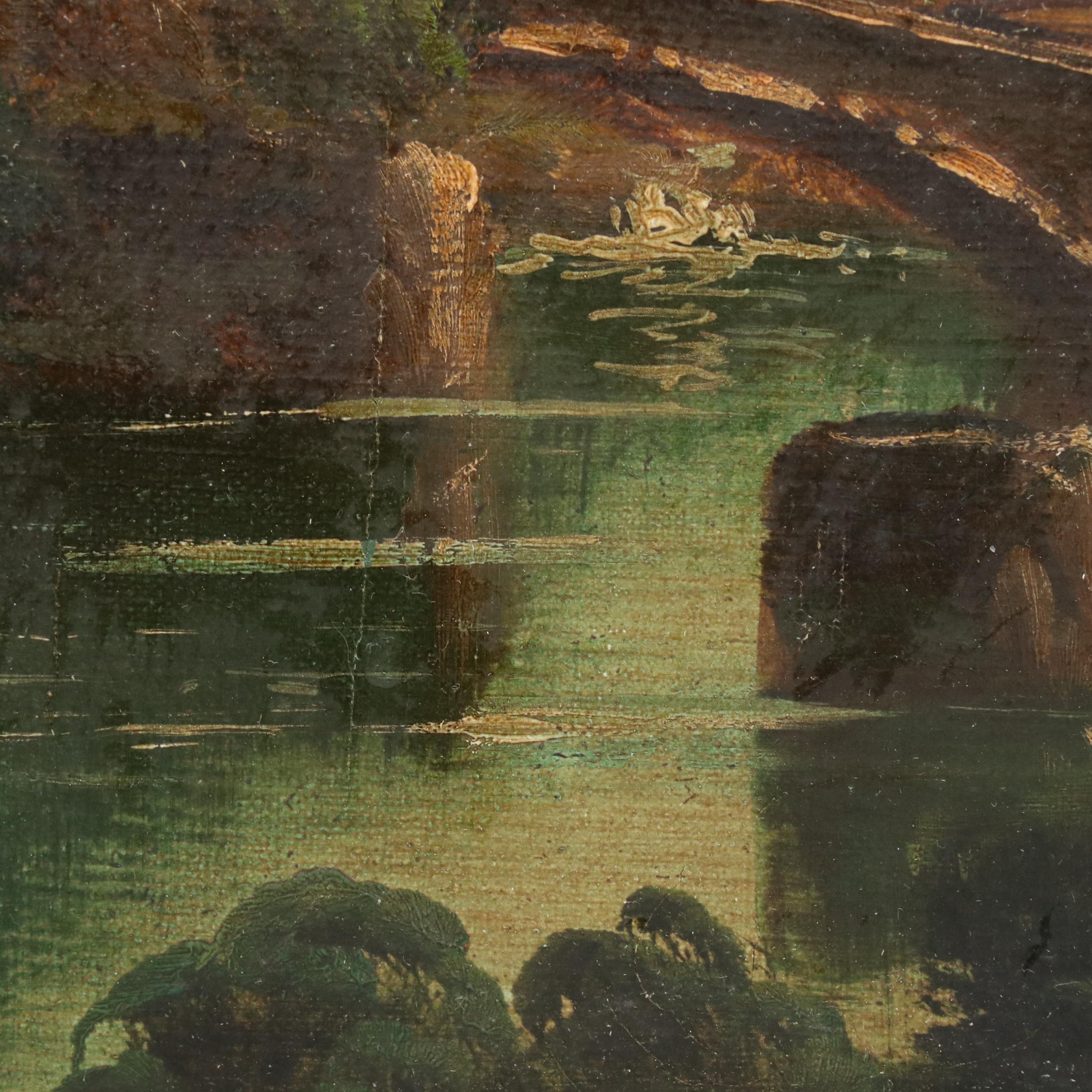 Toni Bordignon Oil Painting of Pastoral Path to Fortress, Mid-20th C.