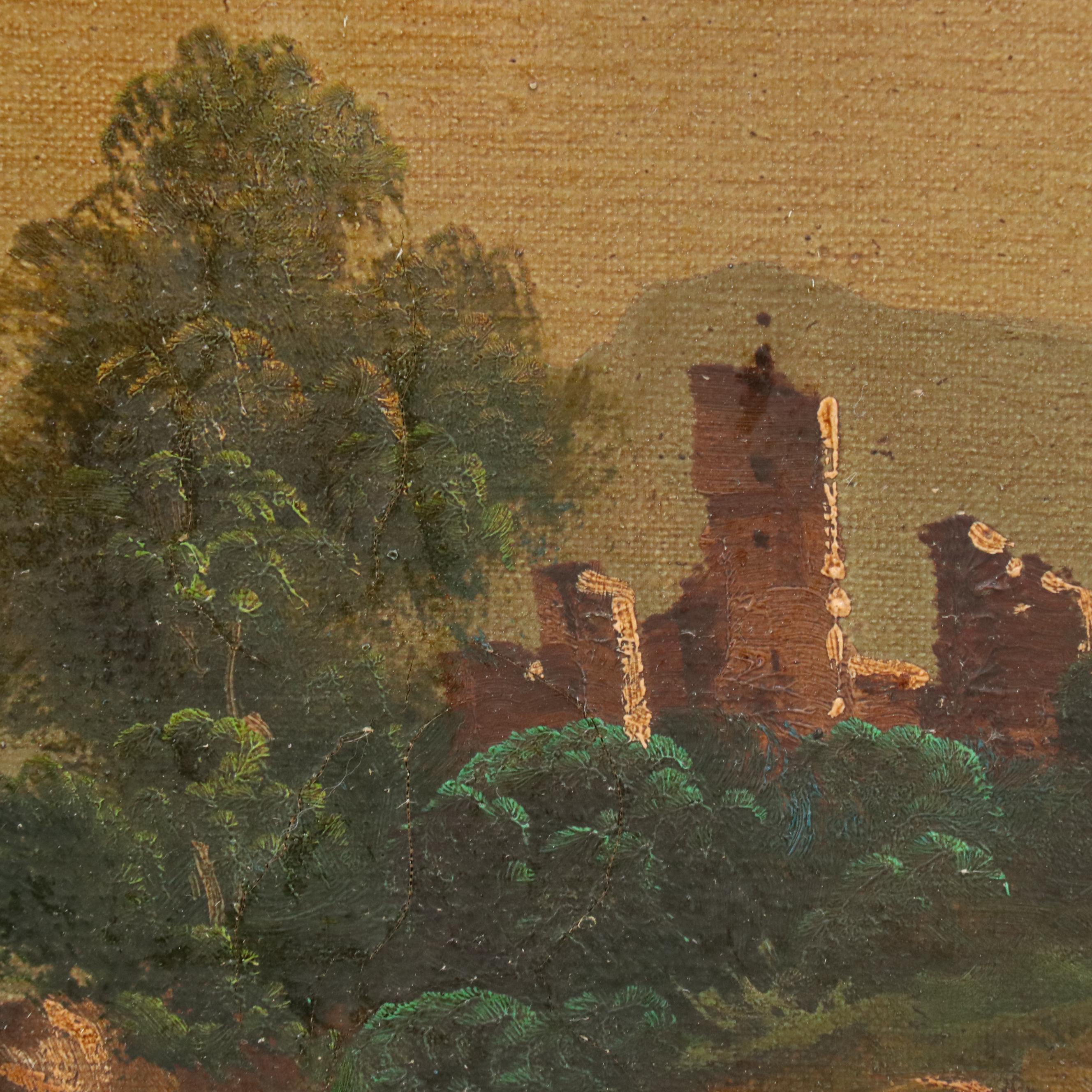 Toni Bordignon Oil Painting of Pastoral Path to Fortress, Mid-20th C.