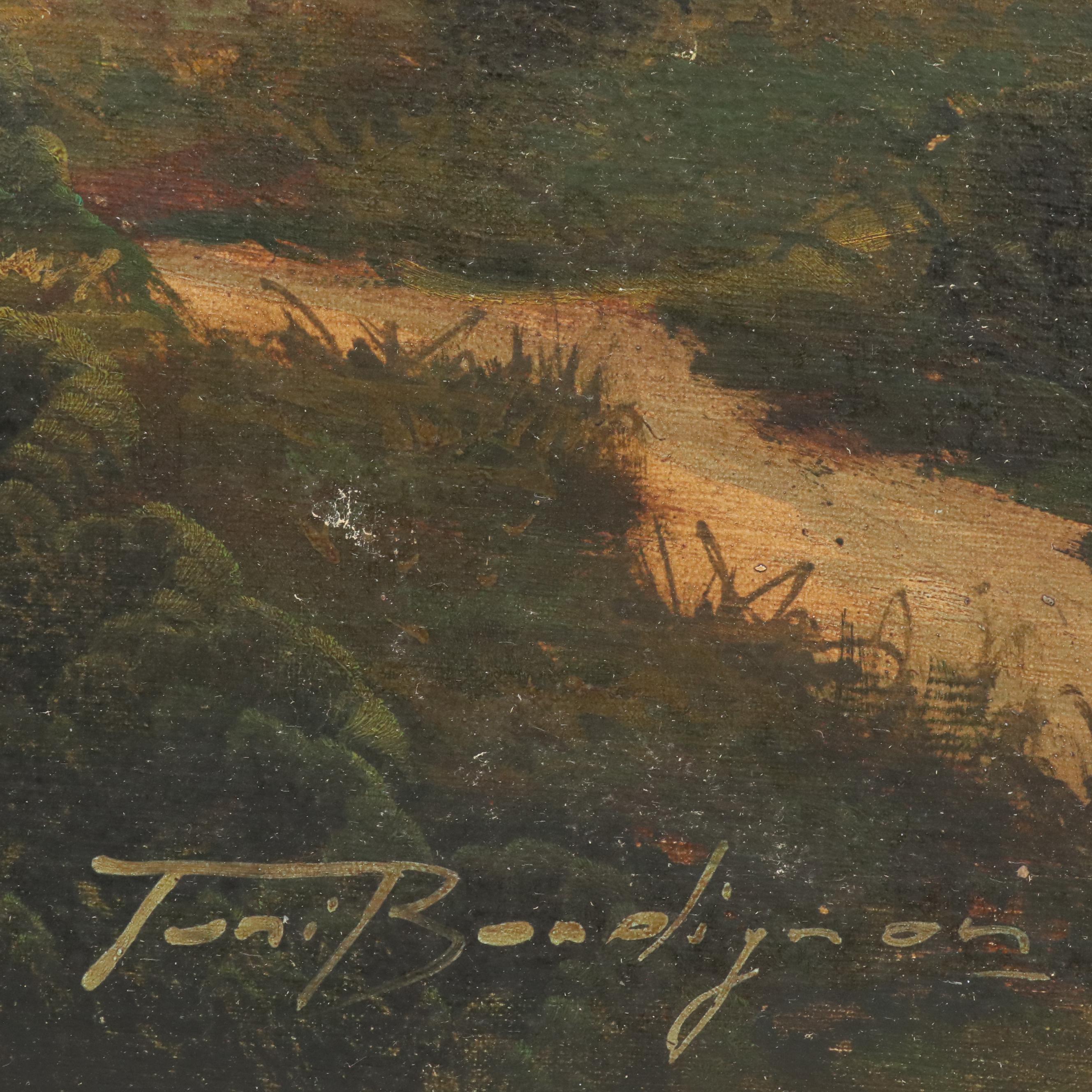 Toni Bordignon Oil Painting of Pastoral Path to Fortress, Mid-20th C.