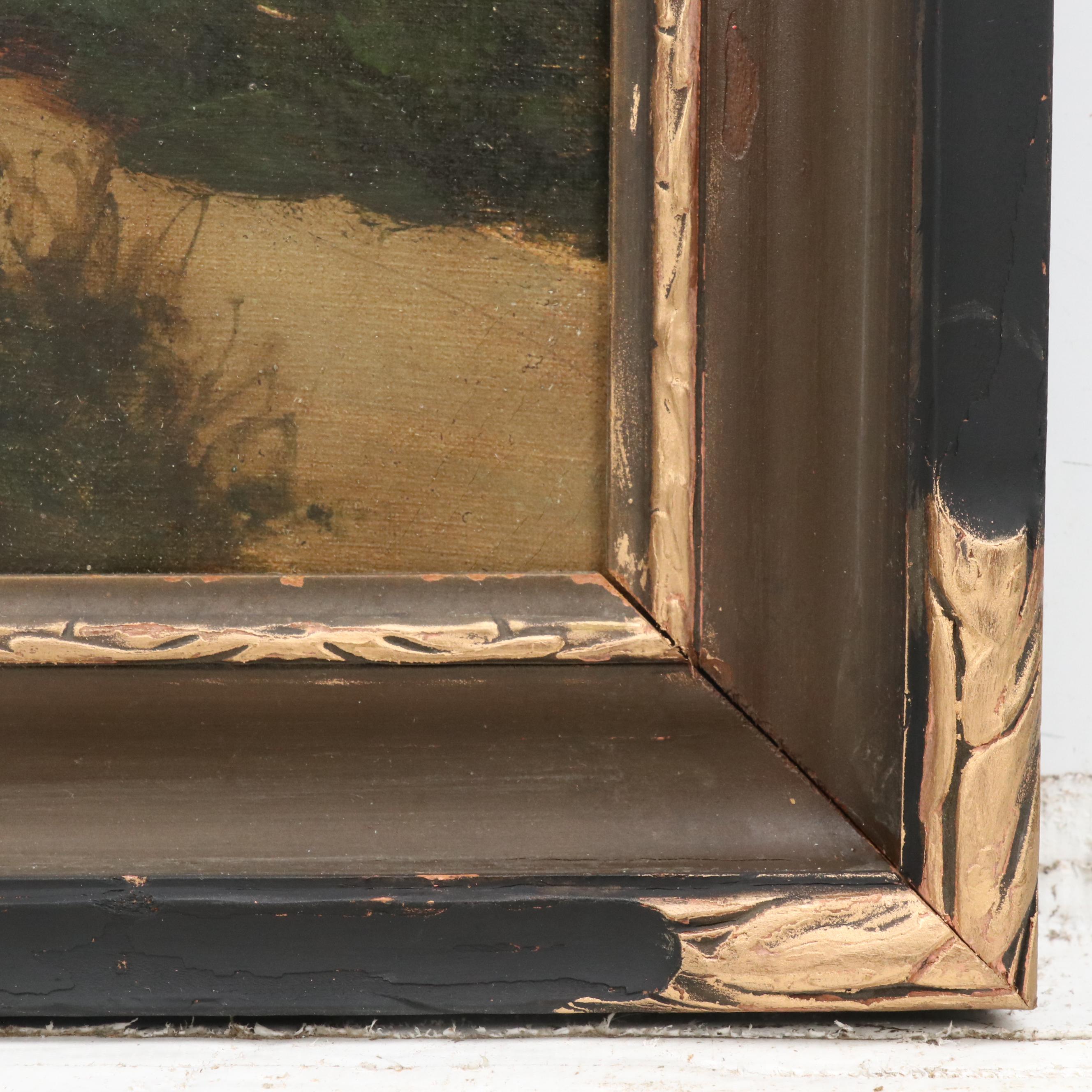 Toni Bordignon Oil Painting of Pastoral Path to Fortress, Mid-20th C.