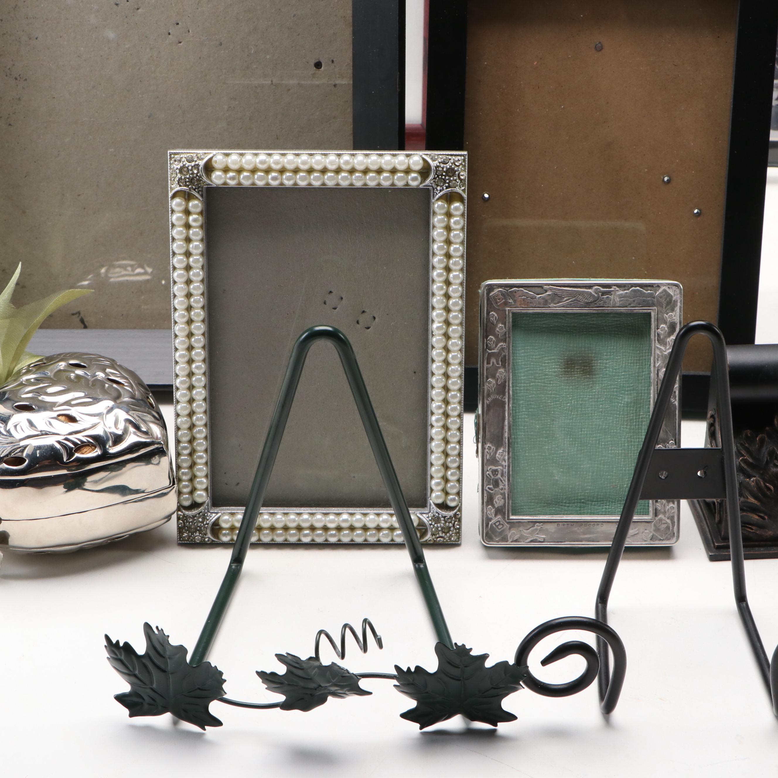 Newport Sterling Birth Record Frame with Other Frames and Shelf Décor