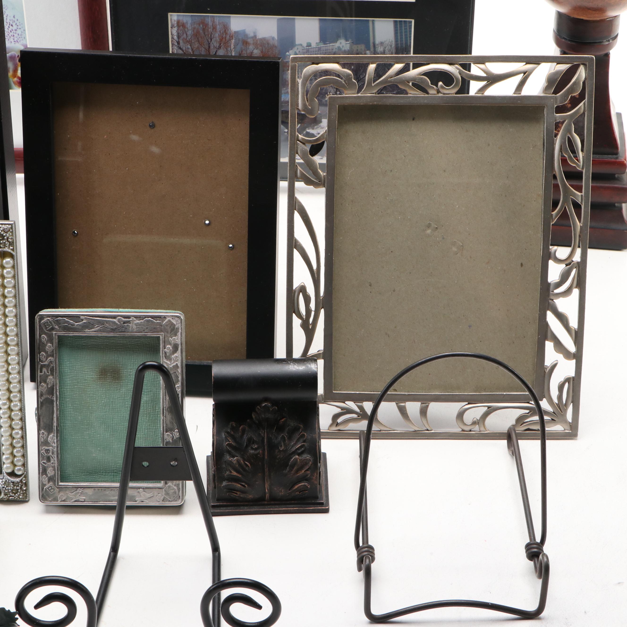 Newport Sterling Birth Record Frame with Other Frames and Shelf Décor