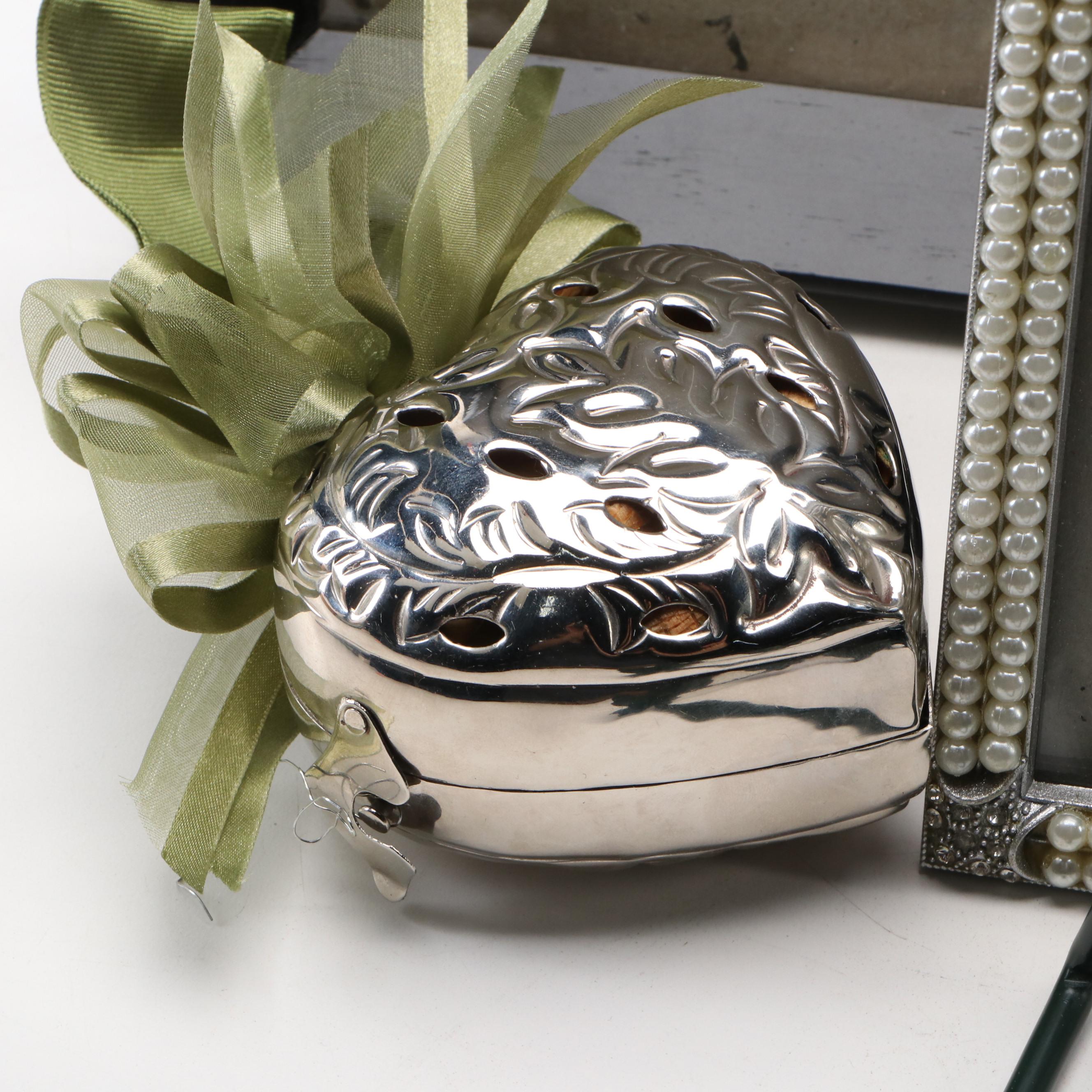 Newport Sterling Birth Record Frame with Other Frames and Shelf Décor