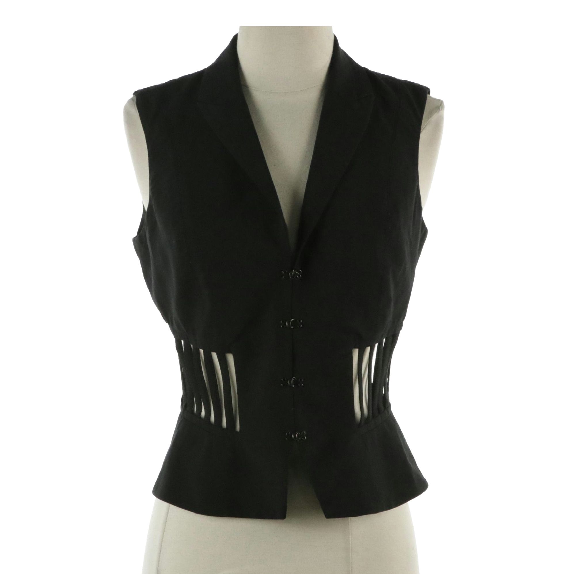 Alexander Wang Sleeveless Caged Cutout Blazer in Black Stretch Wool