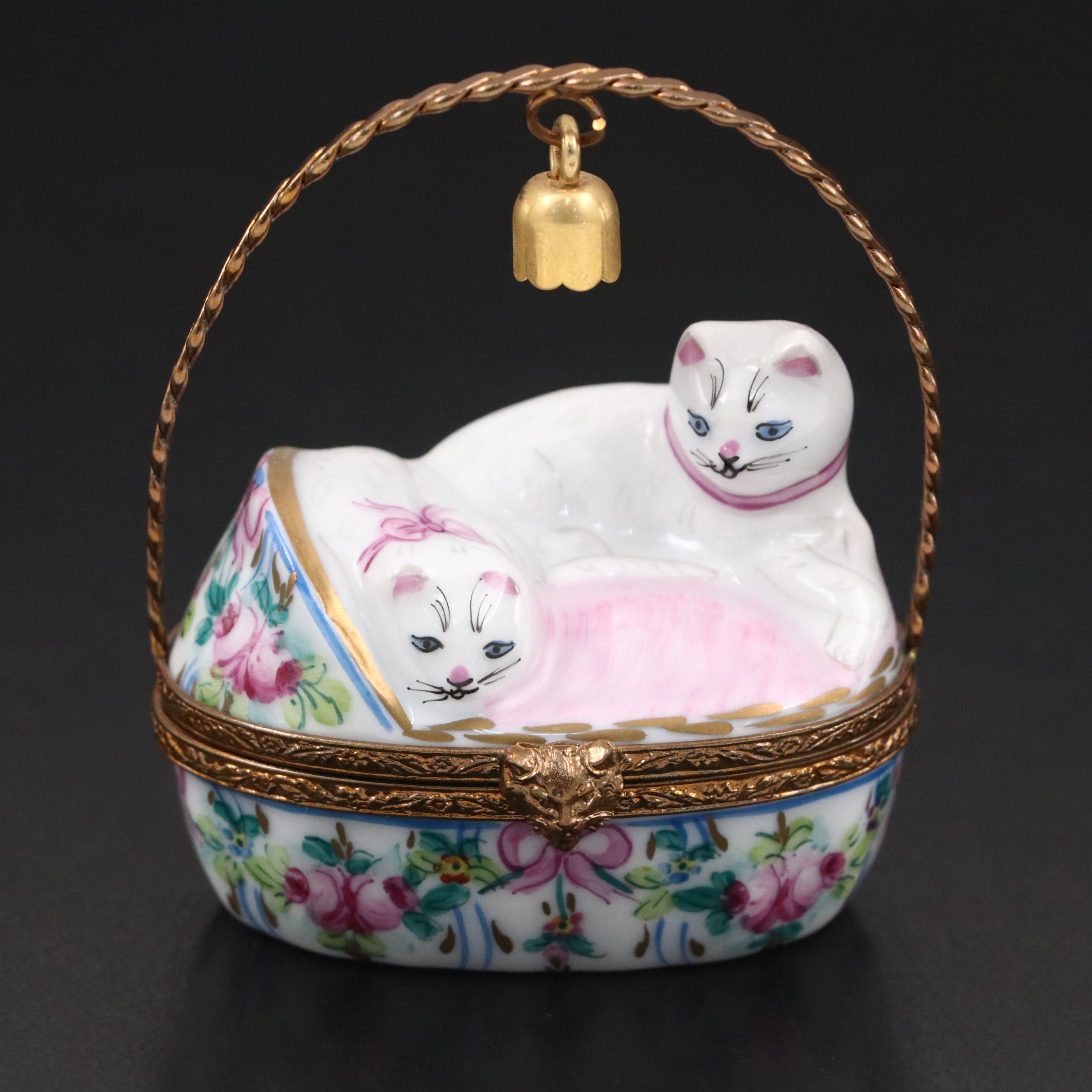 French Hand-Painted Porcelain Cats in Basket Limoges Box