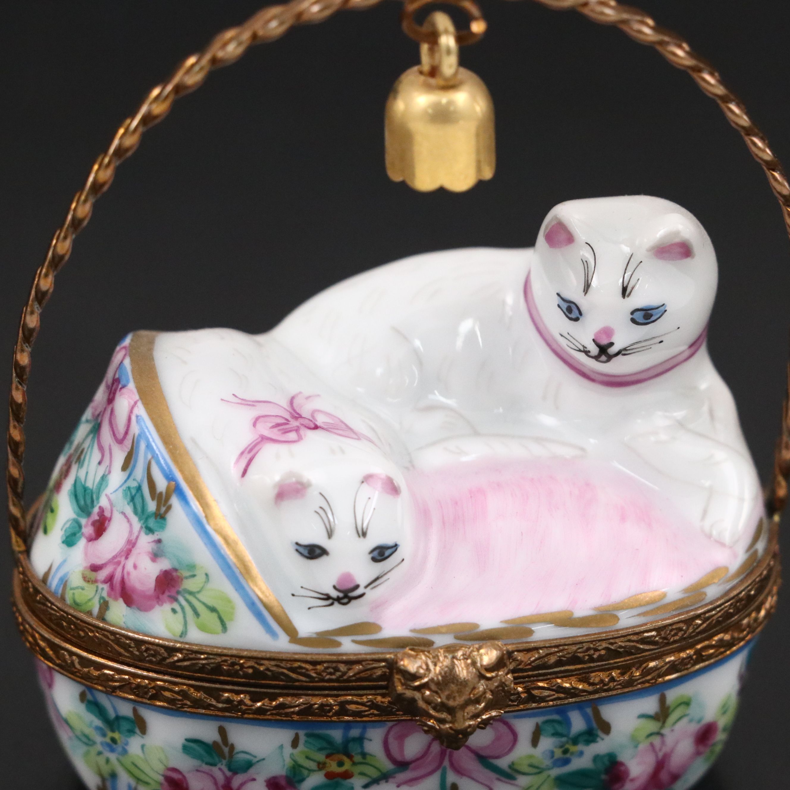 French Hand-Painted Porcelain Cats in Basket Limoges Box