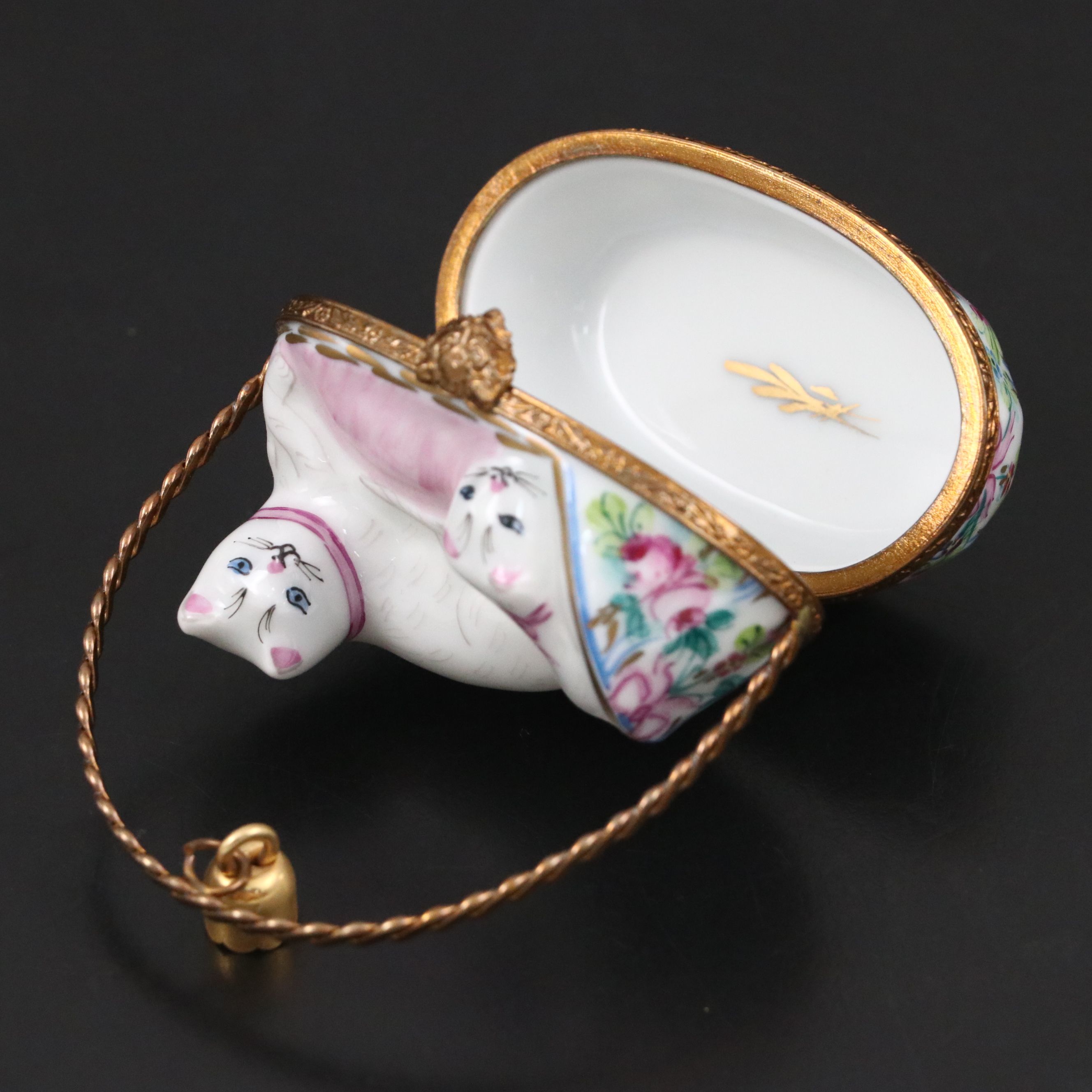 French Hand-Painted Porcelain Cats in Basket Limoges Box
