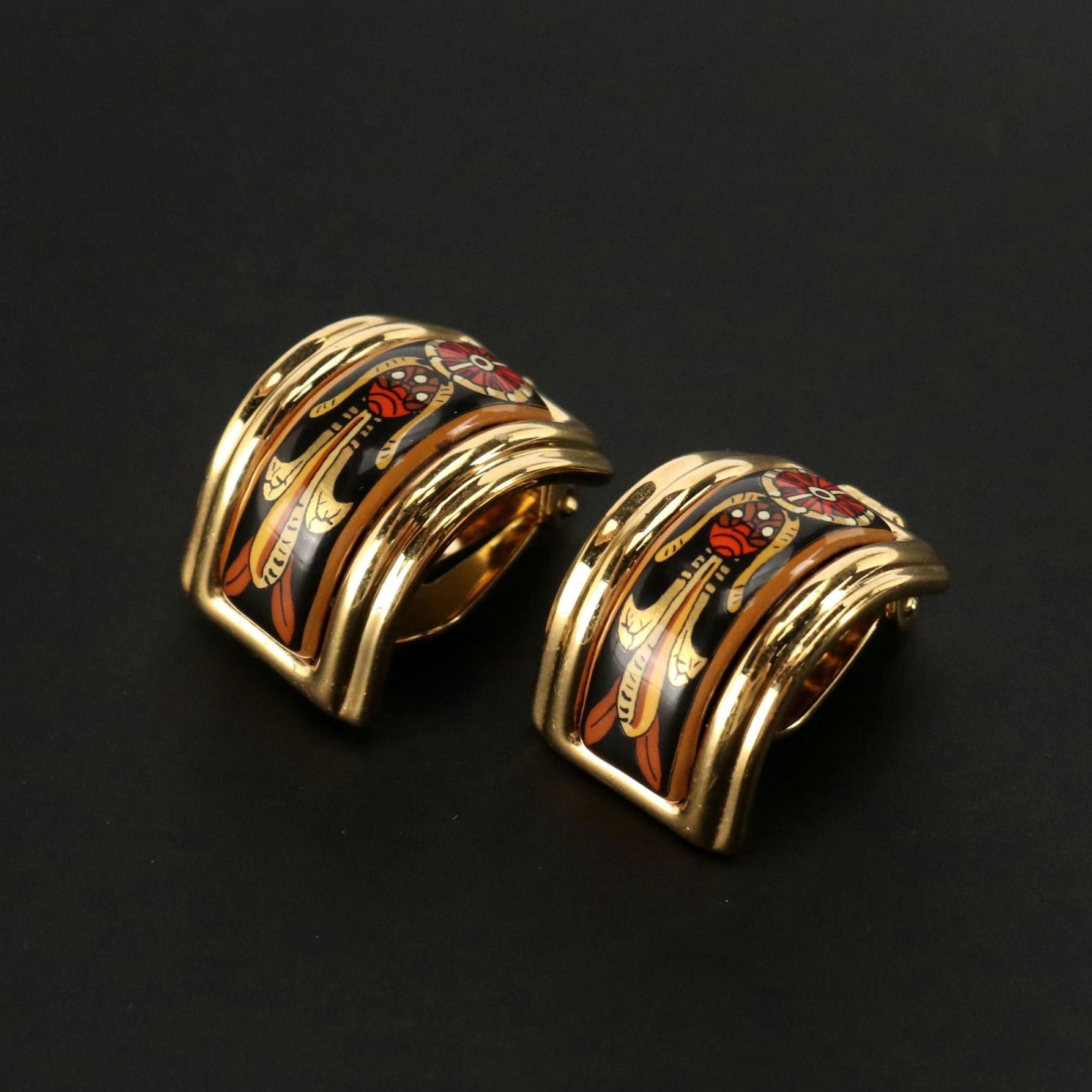 Hermès Enamel Half-Hoop Clip Earrings