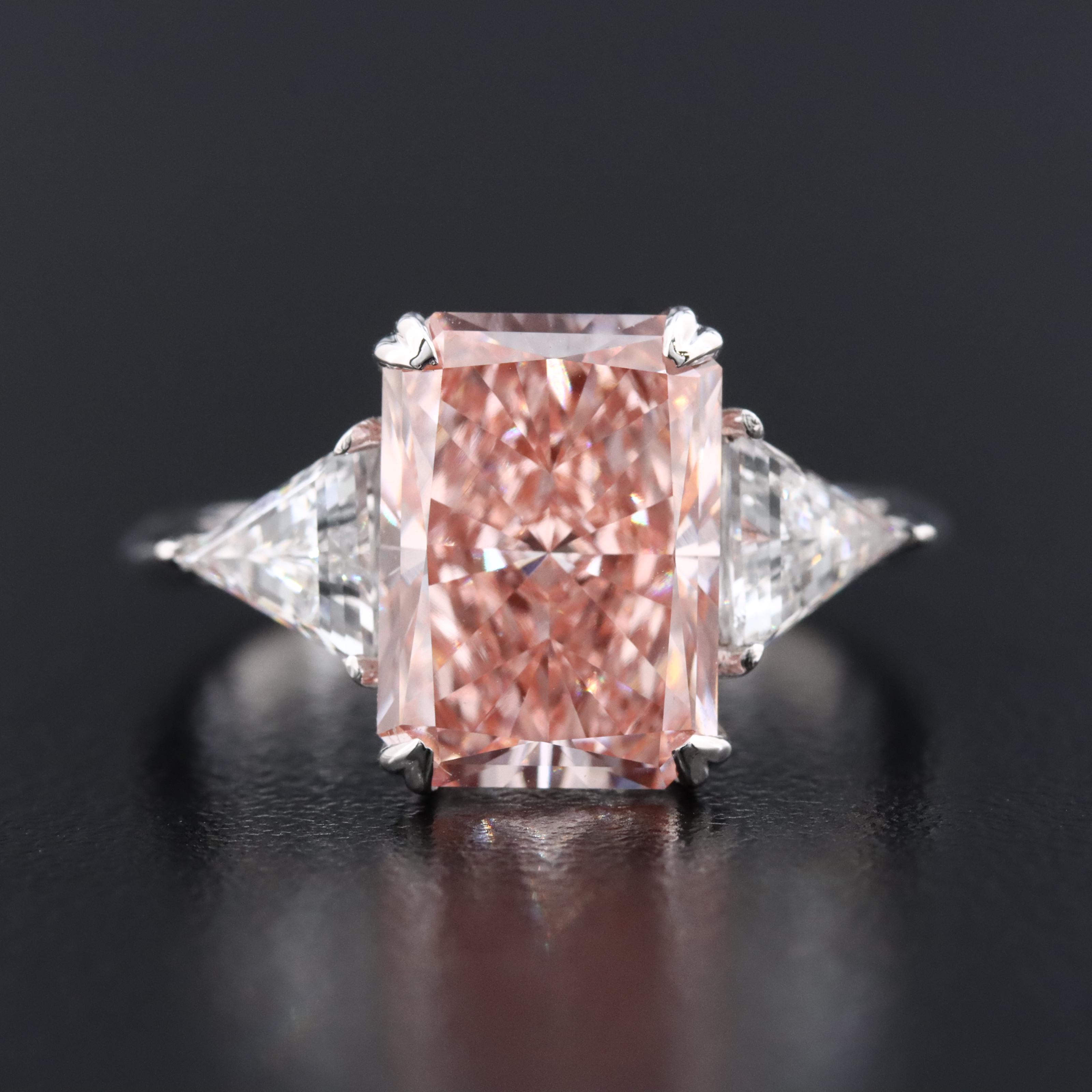 14K 5.10 CTW Lab Grown Diamond Ring with Fancy Pink Center and IGI Report
