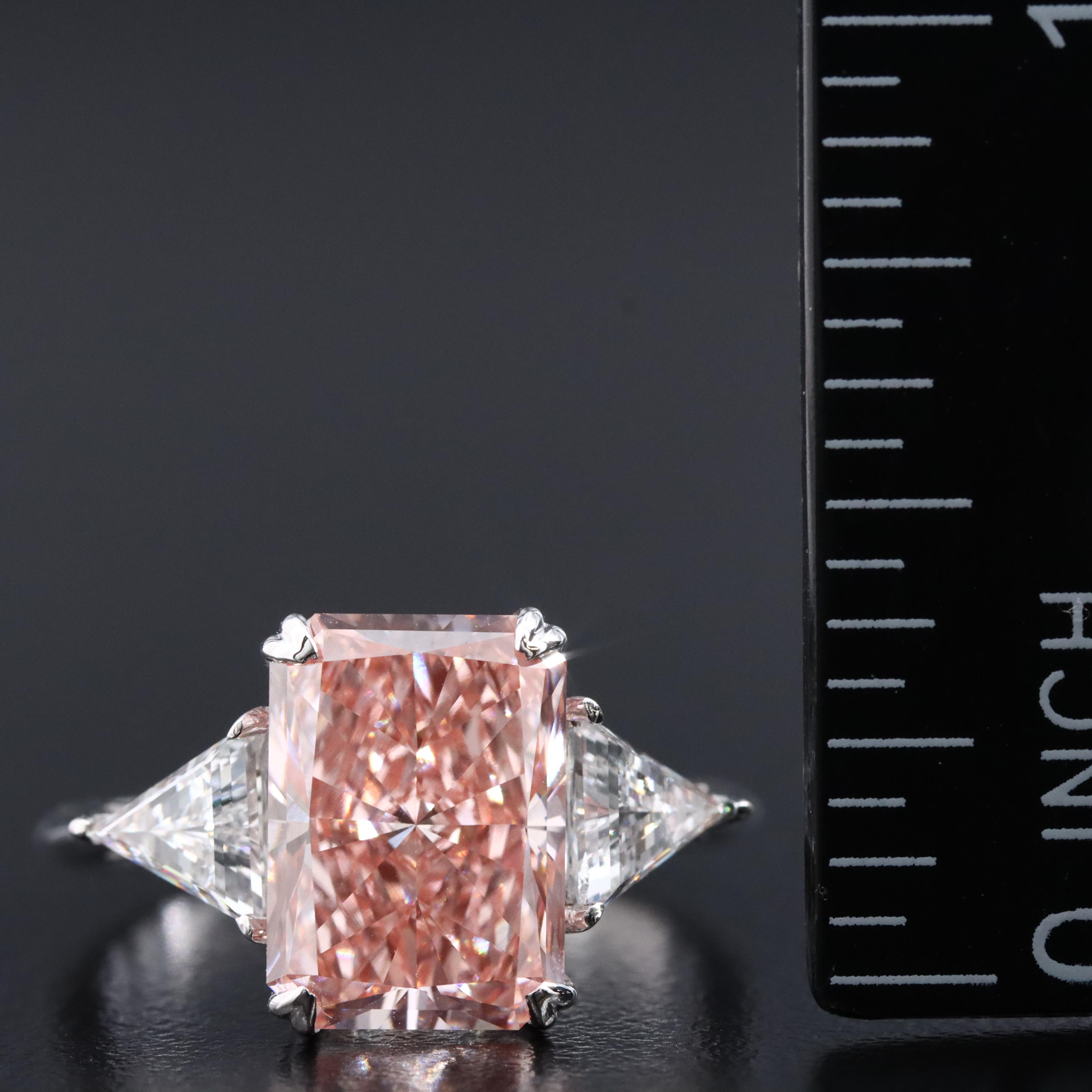 14K 5.10 CTW Lab Grown Diamond Ring with Fancy Pink Center and IGI Report