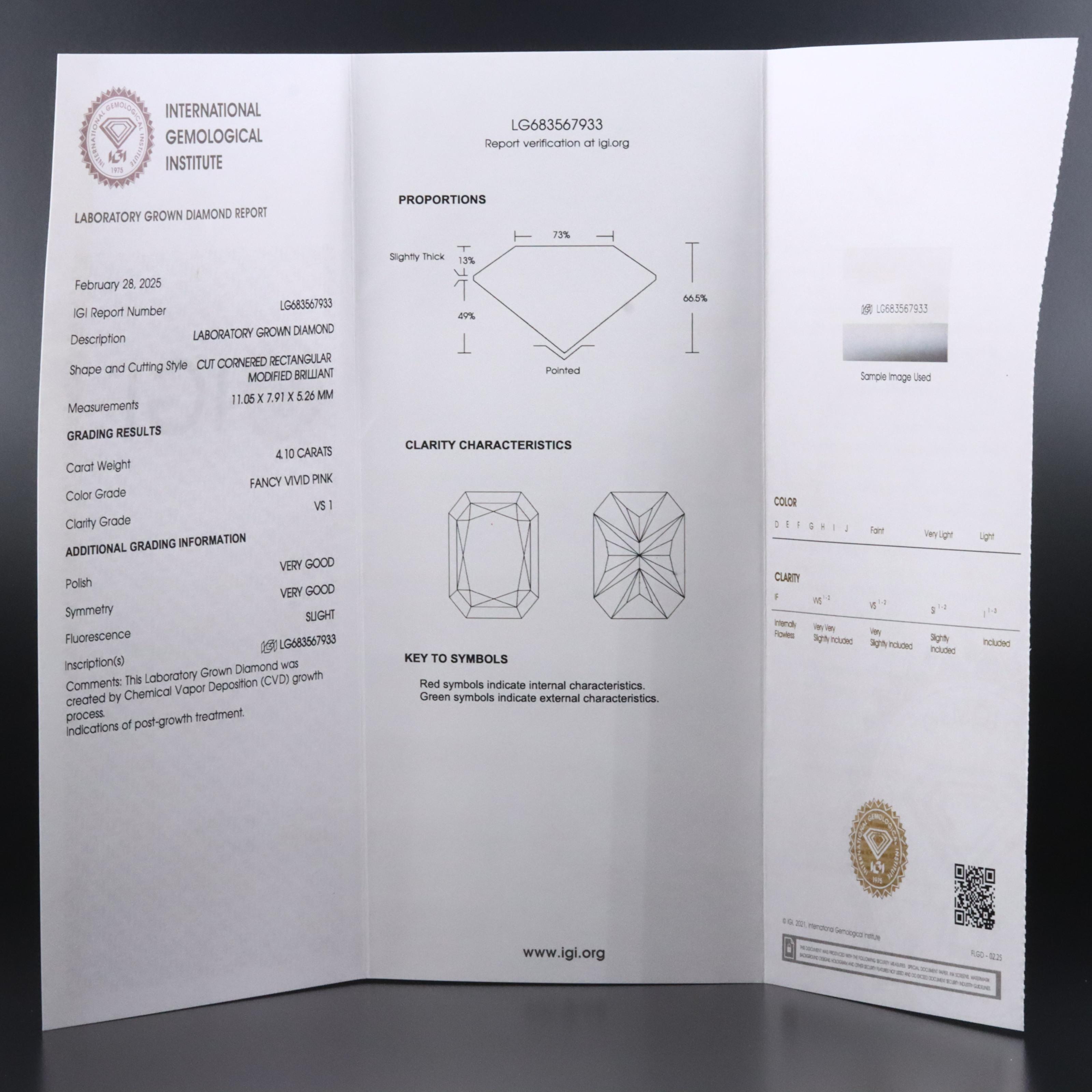 14K 5.10 CTW Lab Grown Diamond Ring with Fancy Pink Center and IGI Report