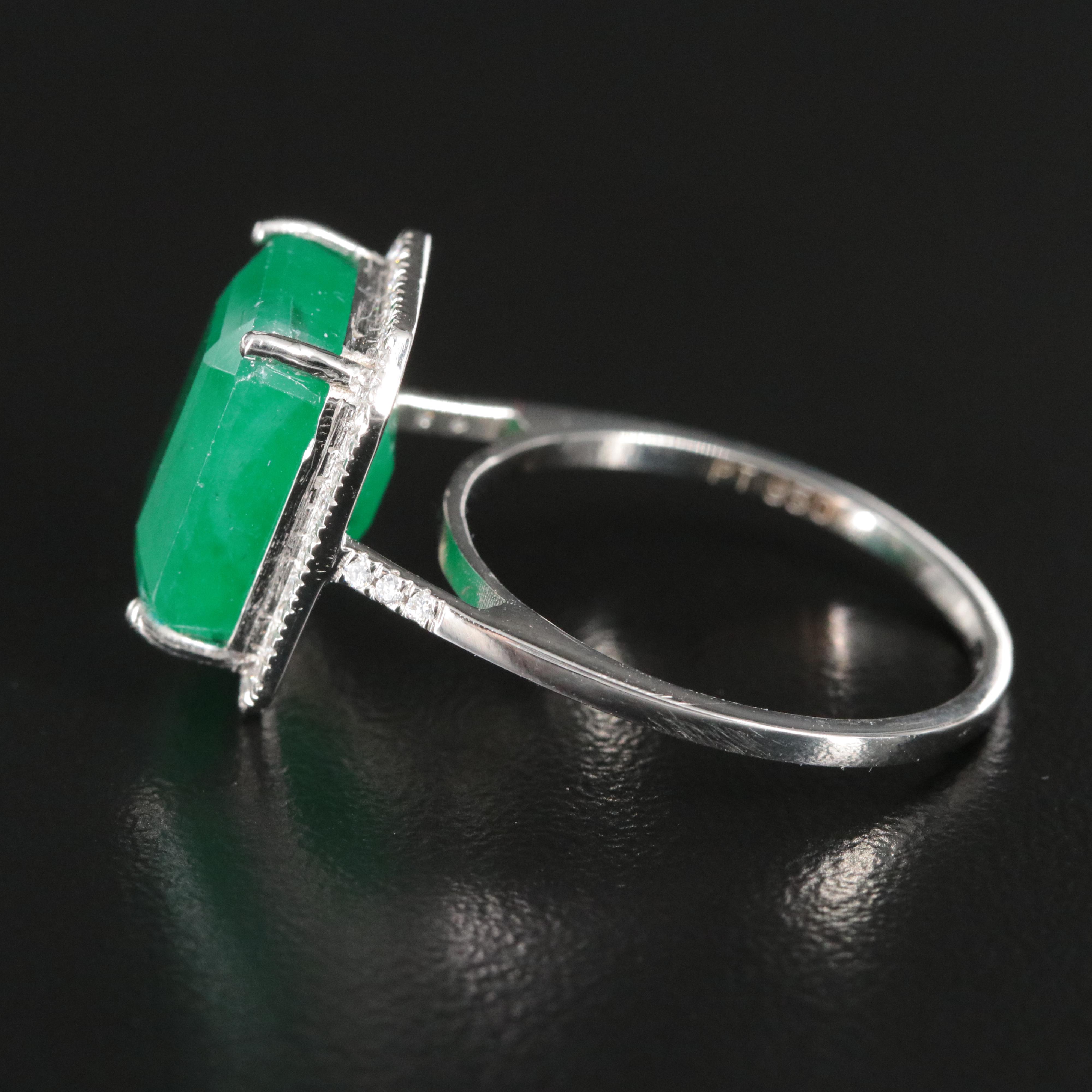 Platinum 7.33 CT Emerald and 0.18 CTW Diamond Ring