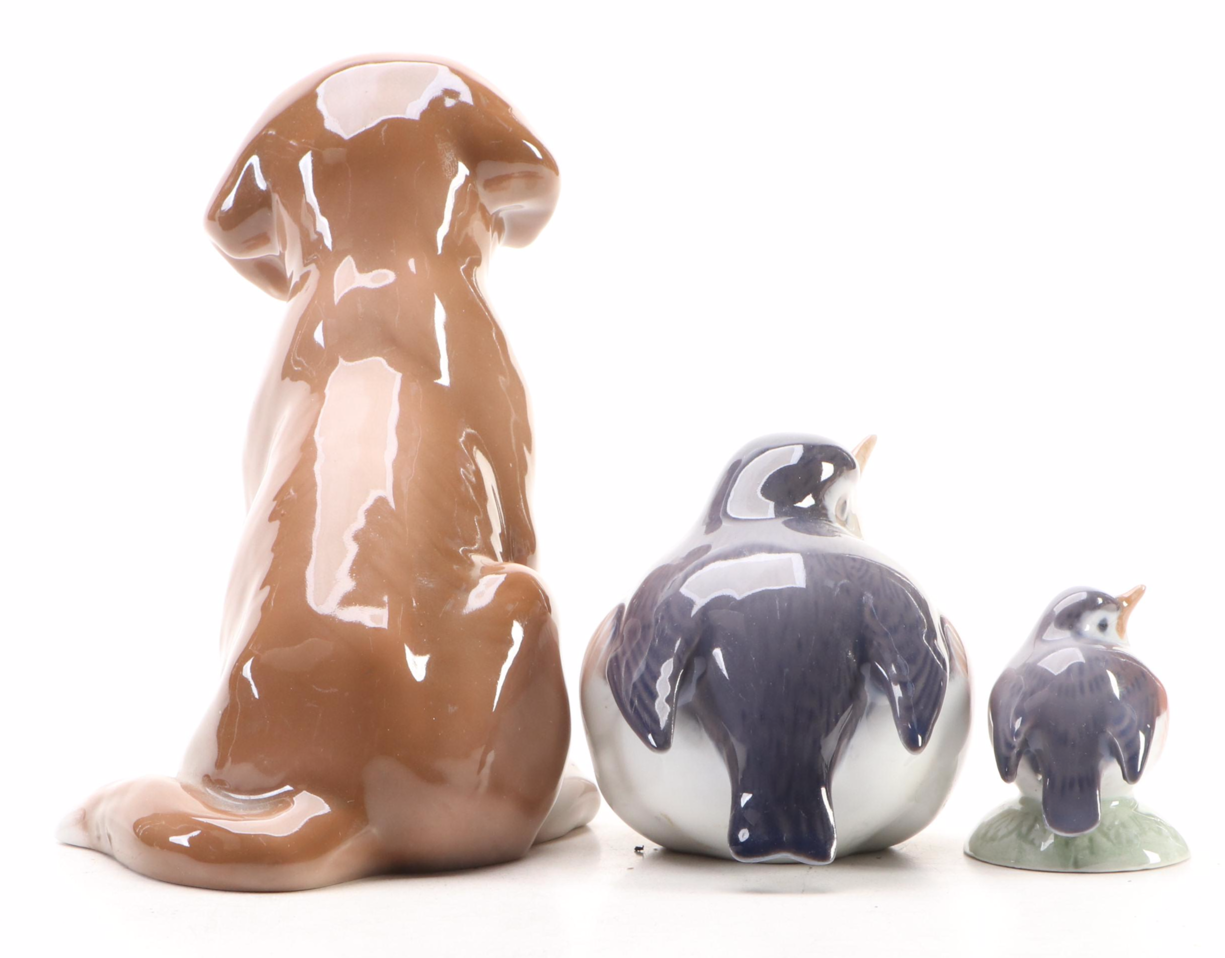 Bing & Grøndahl "St. Bernard Puppy" and Royal Copenhagen "Robin" Figurines