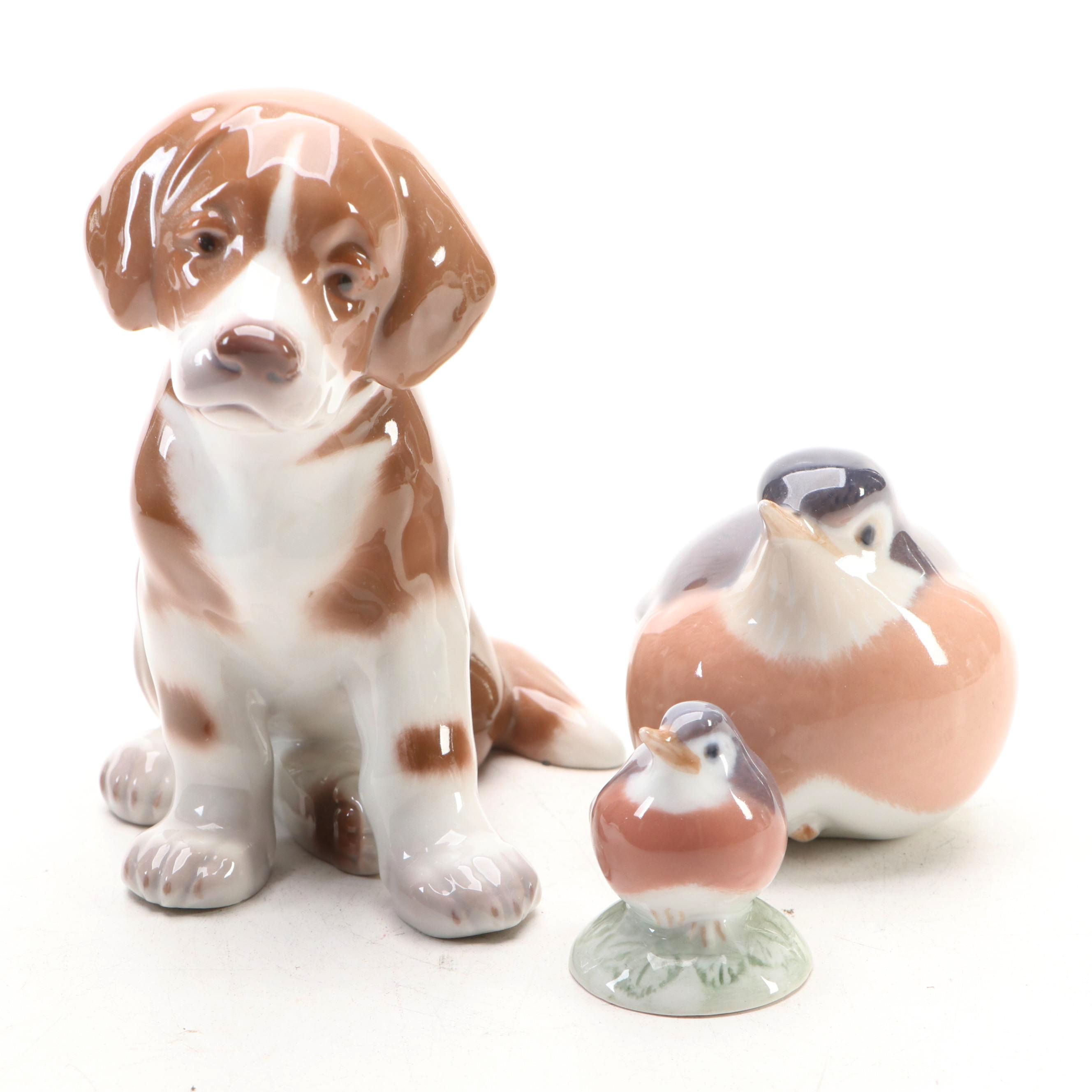 Bing & Grøndahl "St. Bernard Puppy" and Royal Copenhagen "Robin" Figurines