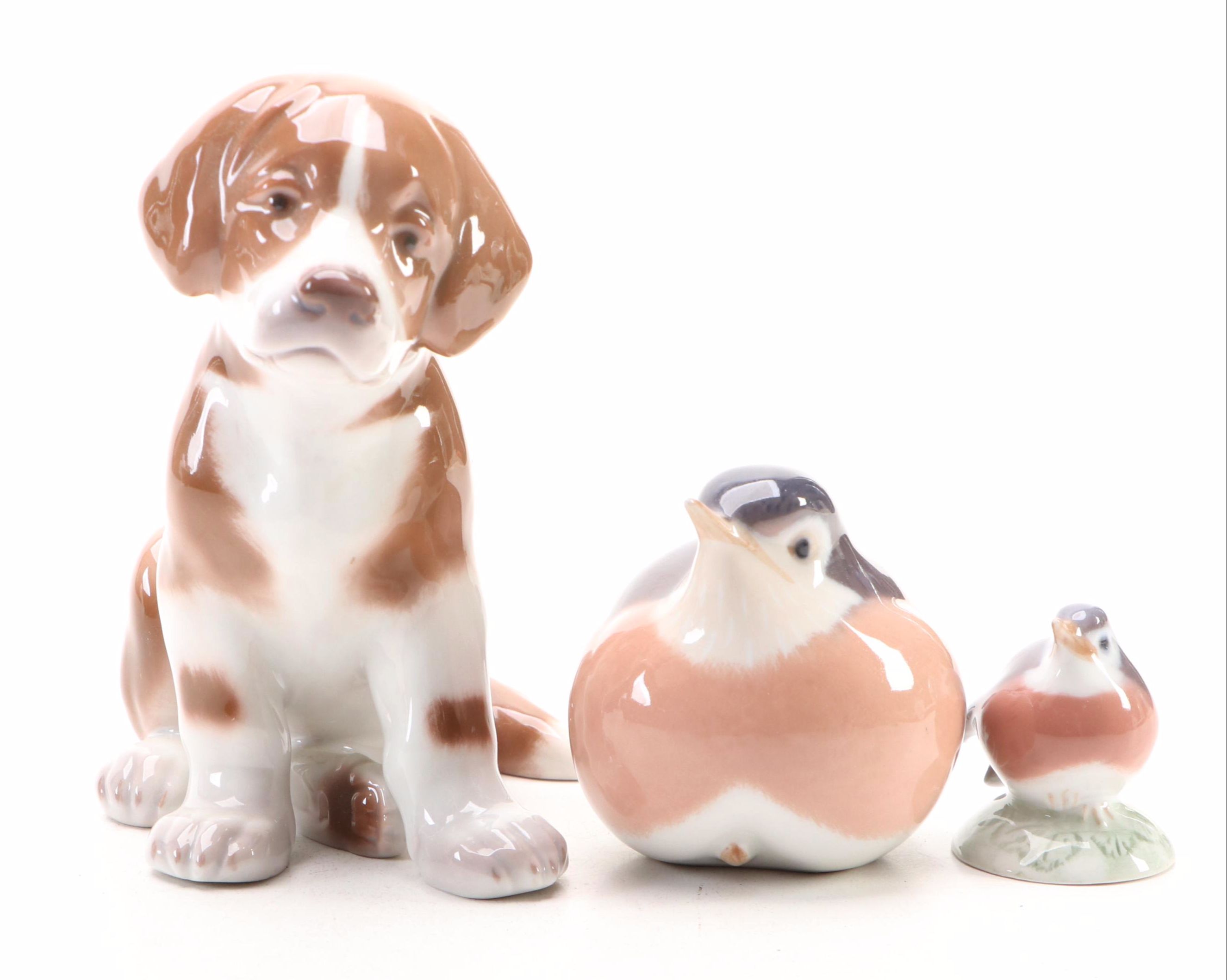 Bing & Grøndahl "St. Bernard Puppy" and Royal Copenhagen "Robin" Figurines